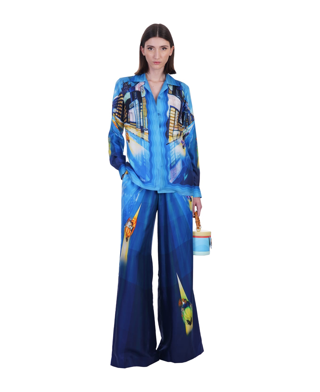 Casablanca Shirt In Blue Silk - blue