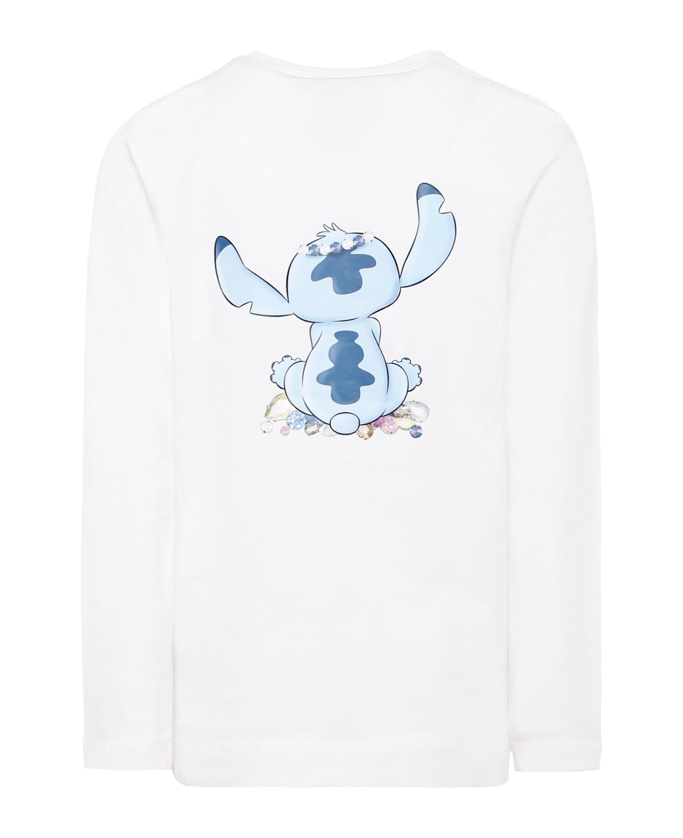 Monnalisa White T-shirt For Girl With Stitch Print - White