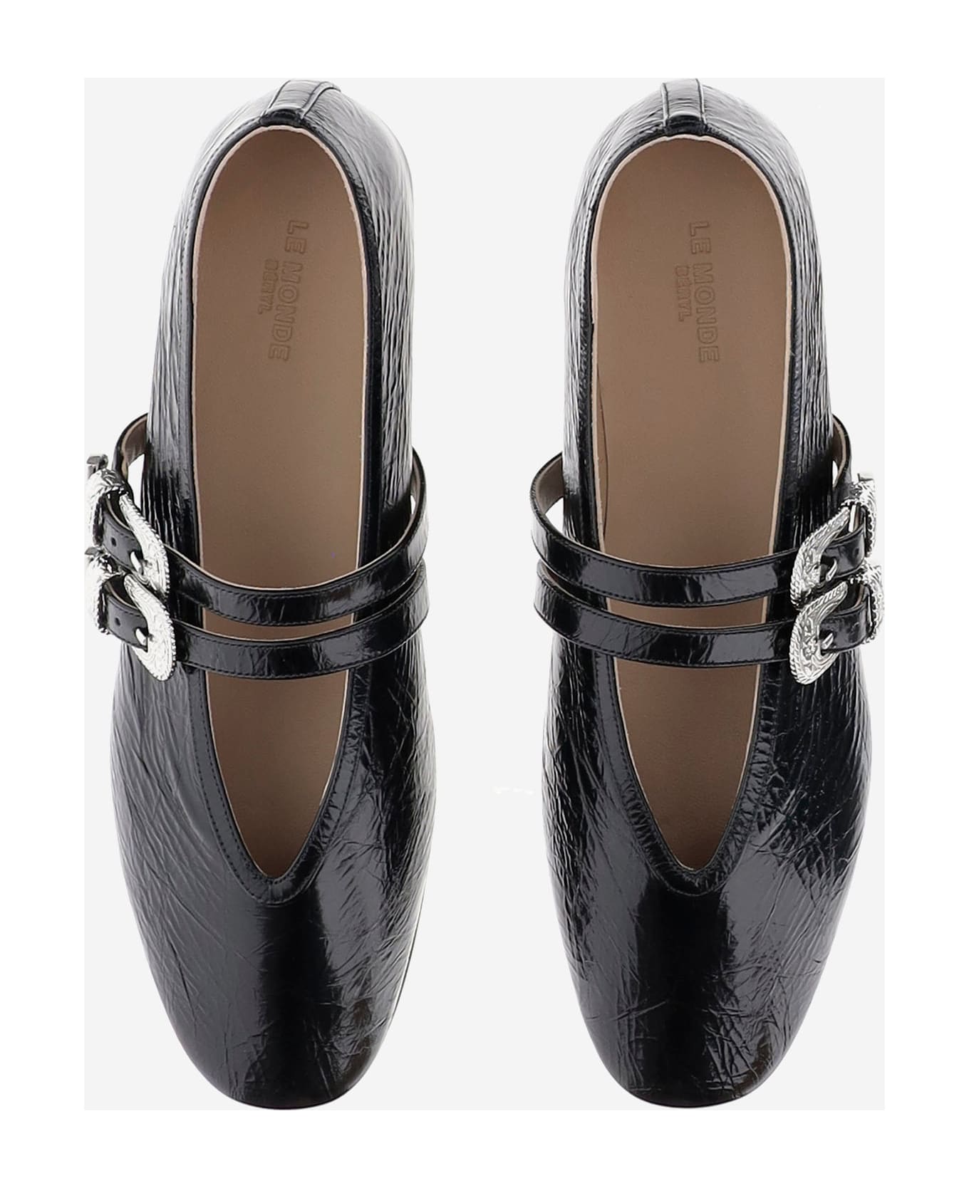 Le Monde Beryl Claudia Laminated Leather Ballerina Flats - Black