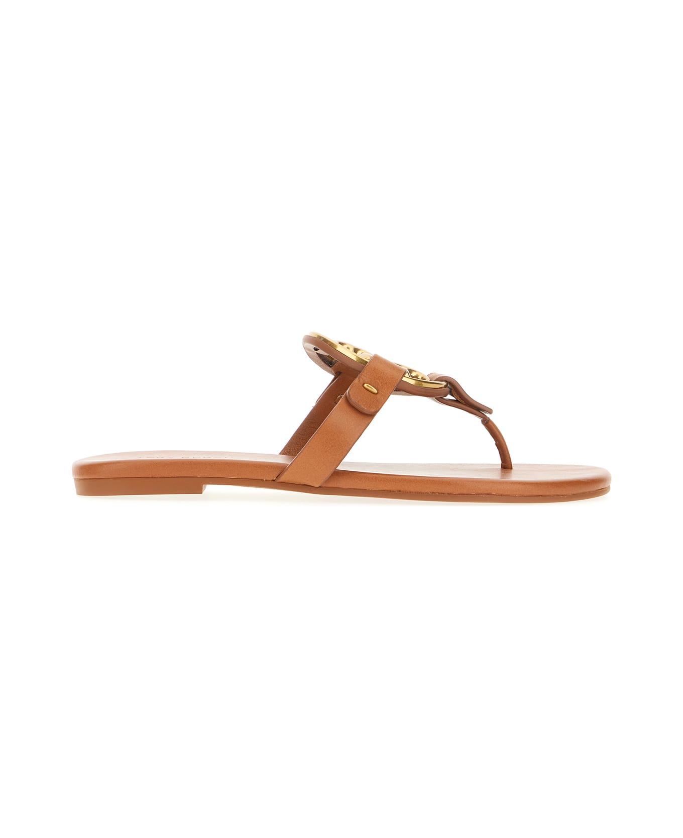 Tory Burch Caramel Leather Miller Sandals - BOURBON MIELE  GOLD