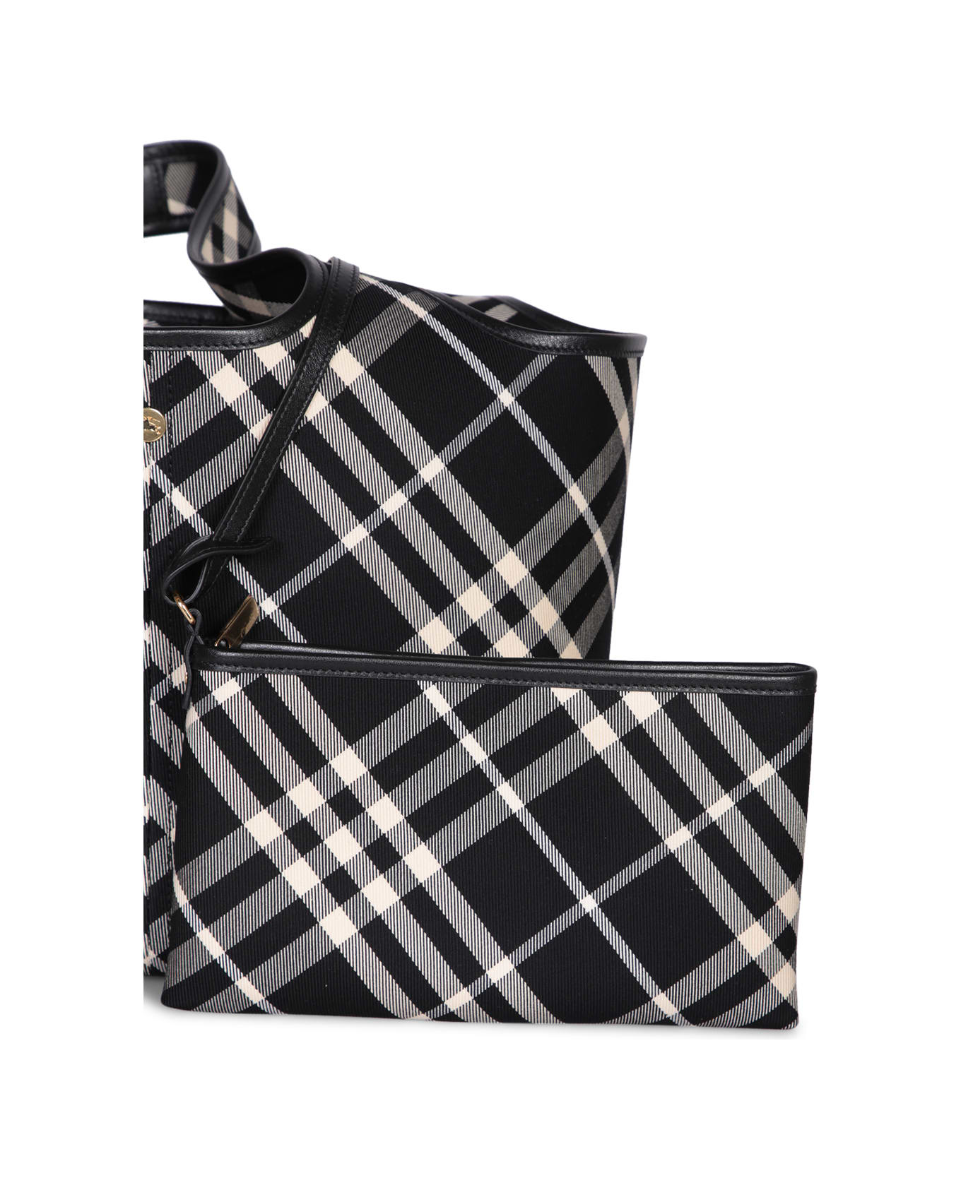 Burberry Embroidered Canvas Small Check Shopping Bag - BLACKCALICO