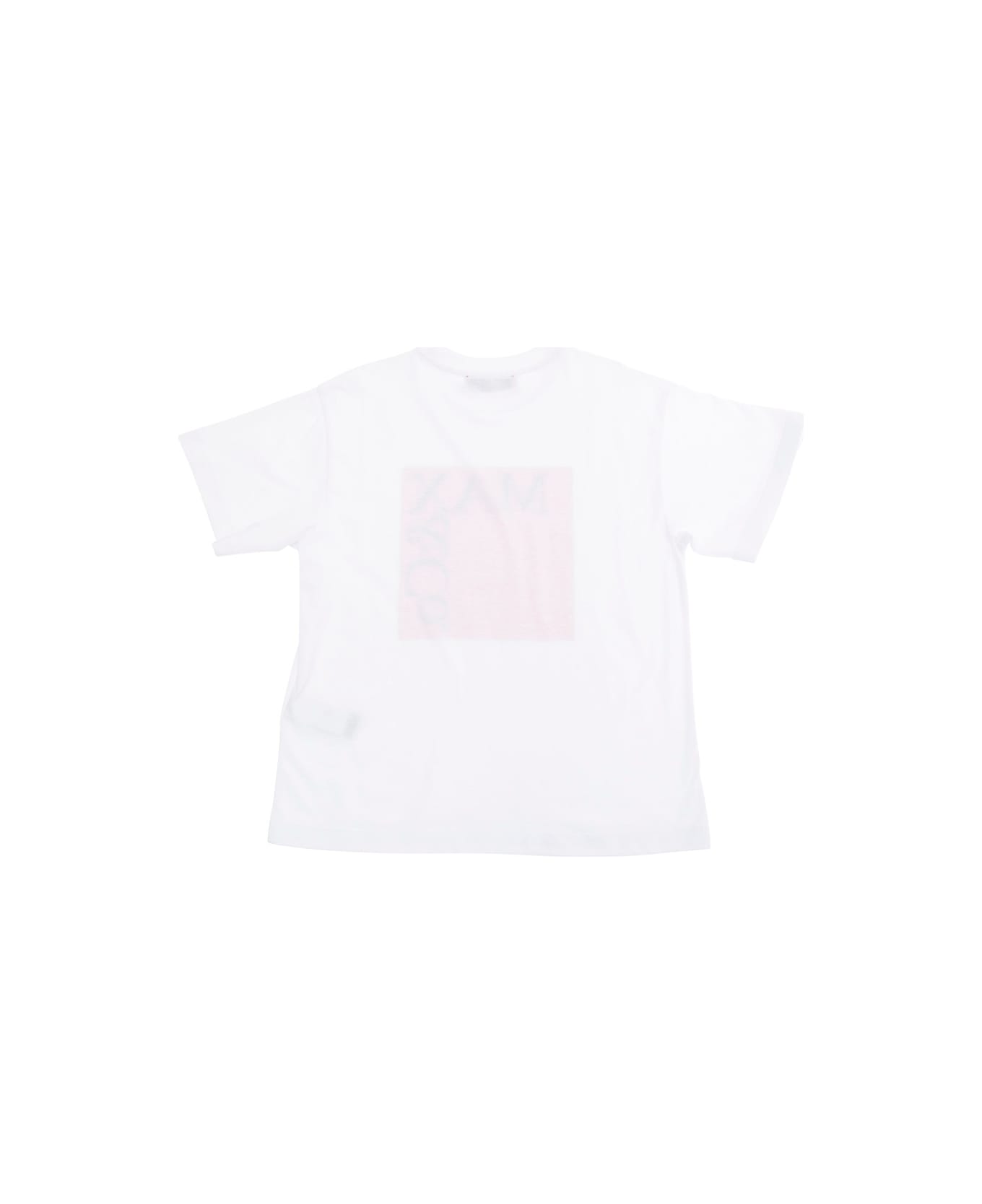 Max&Co. White Crewneck T-shirt With Maxi Logo Print On The Front In Tech Fabric Girl - White