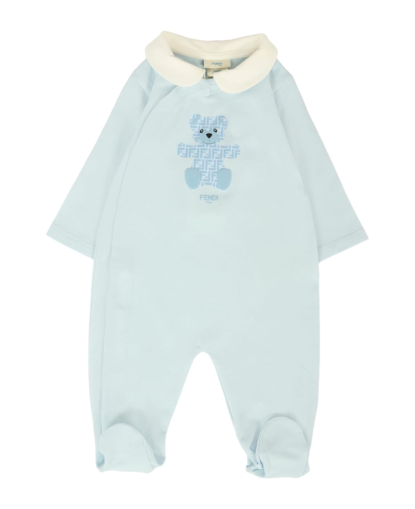 Fendi Light Blue Babygrow Suit For Baby Boy With Bear - Light Blue