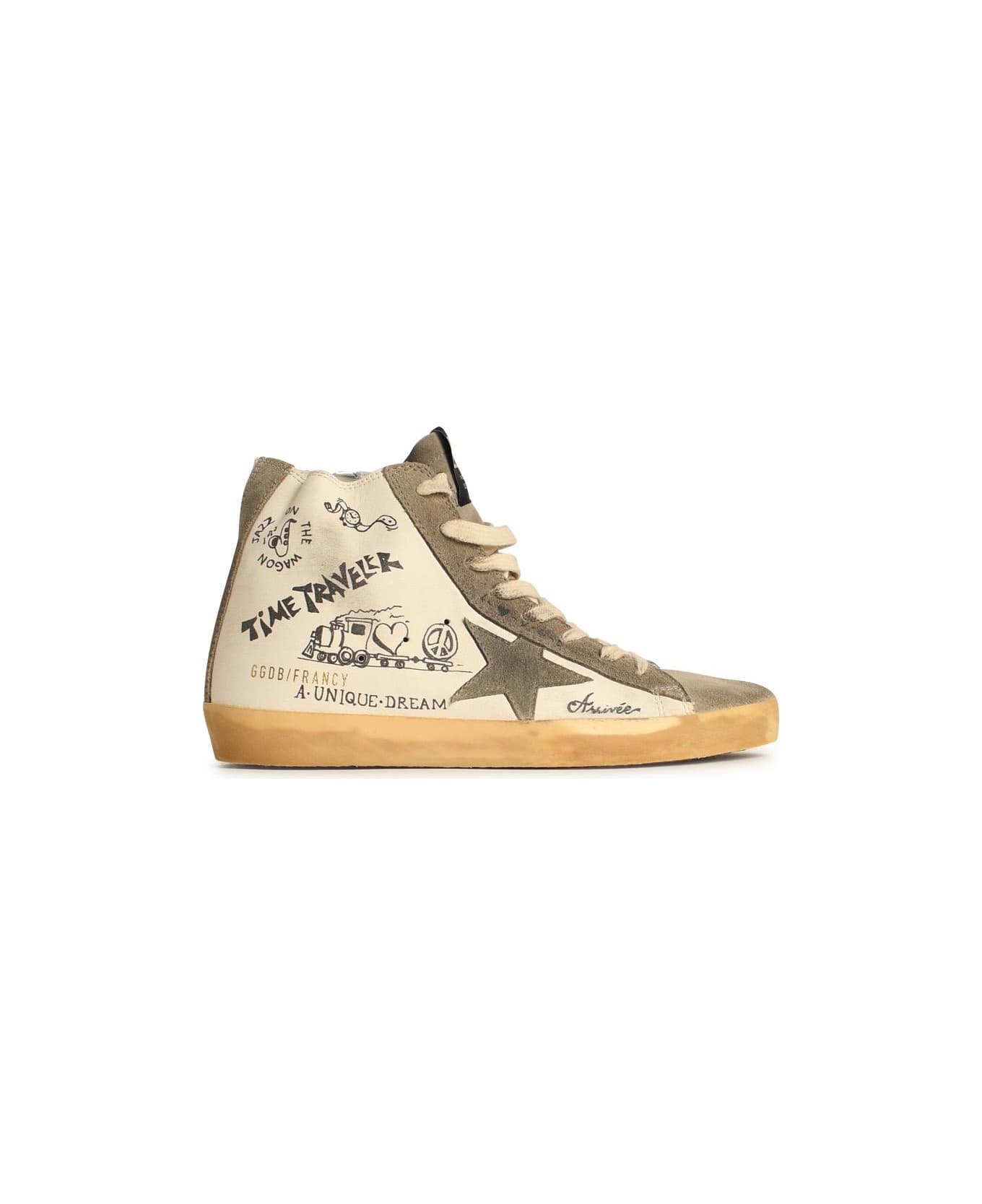 Golden Goose 
francy
 White Leather Sneakers - WHITE/TAUPE/BLACK