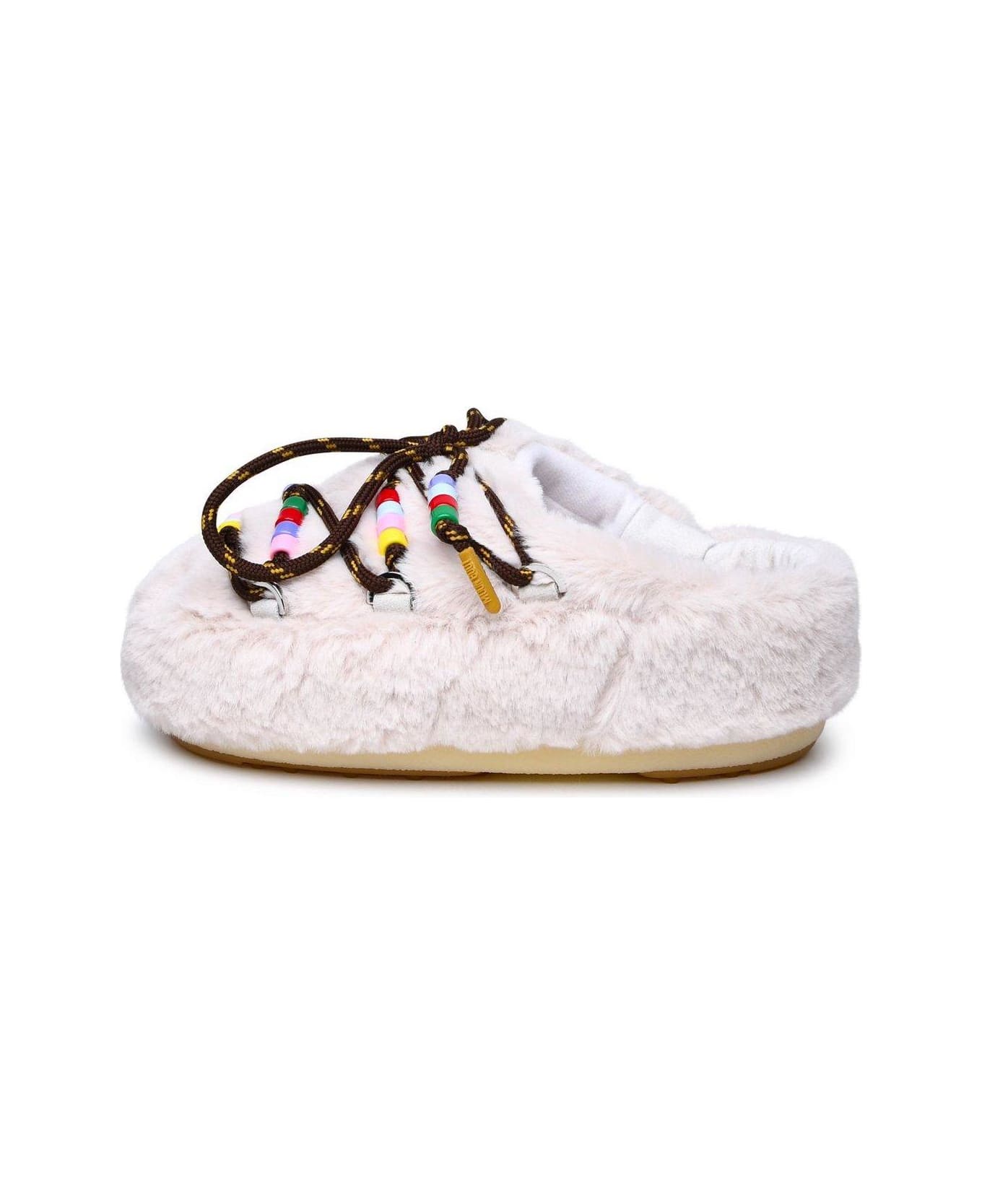 Moon Boot Faux-fur Bead-embellished Lace-up Fastened Mules - WHITE
