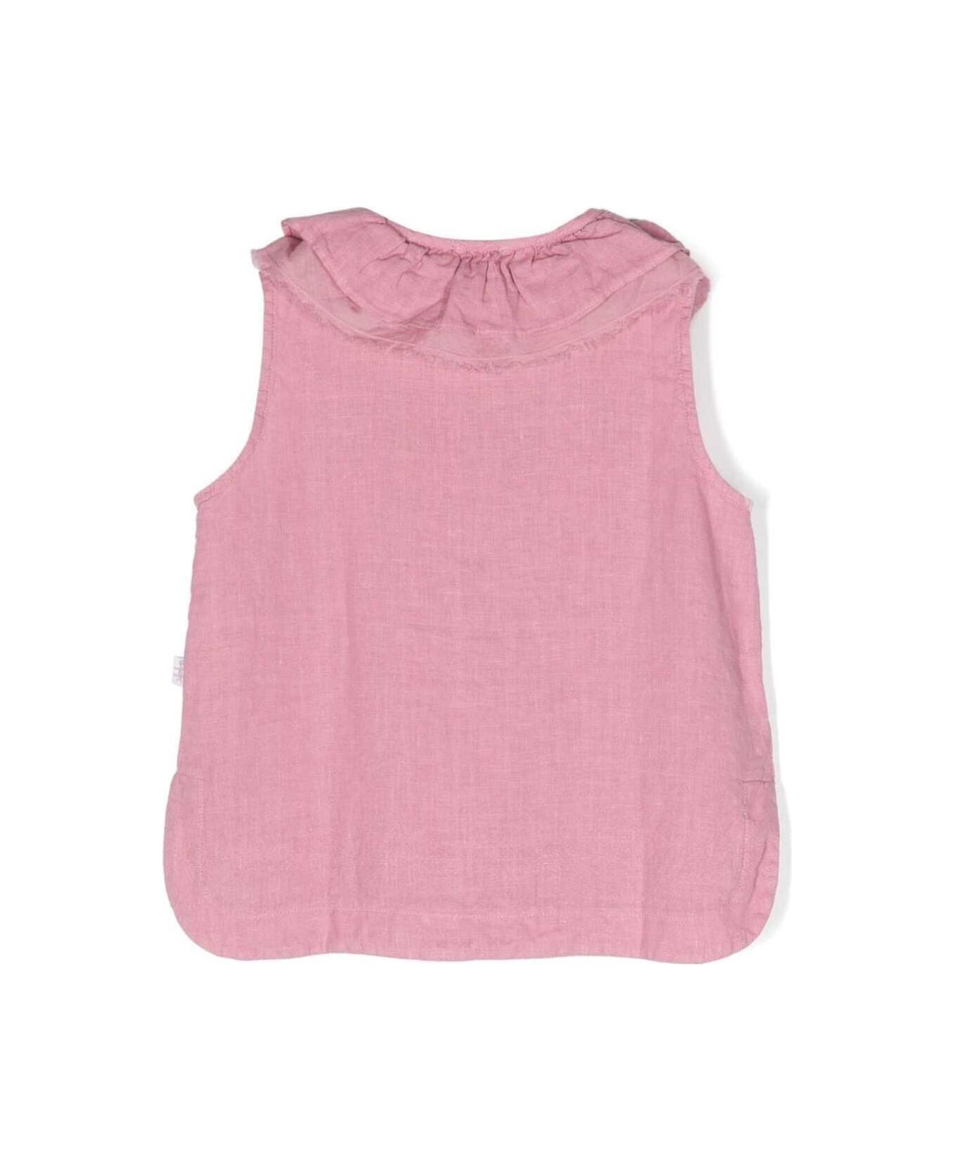 Il Gufo Pink Shirt With Ruched Detailing In Linen Girl
