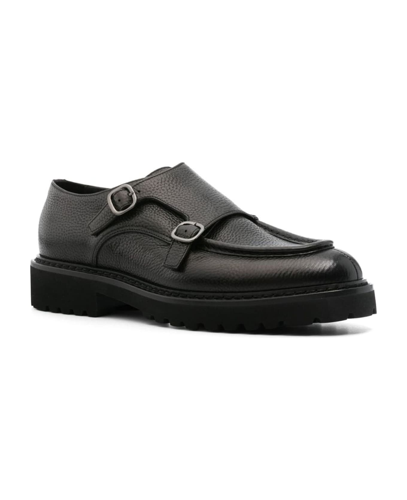 Doucal's Black Calf Leather Monk Shoes - Black