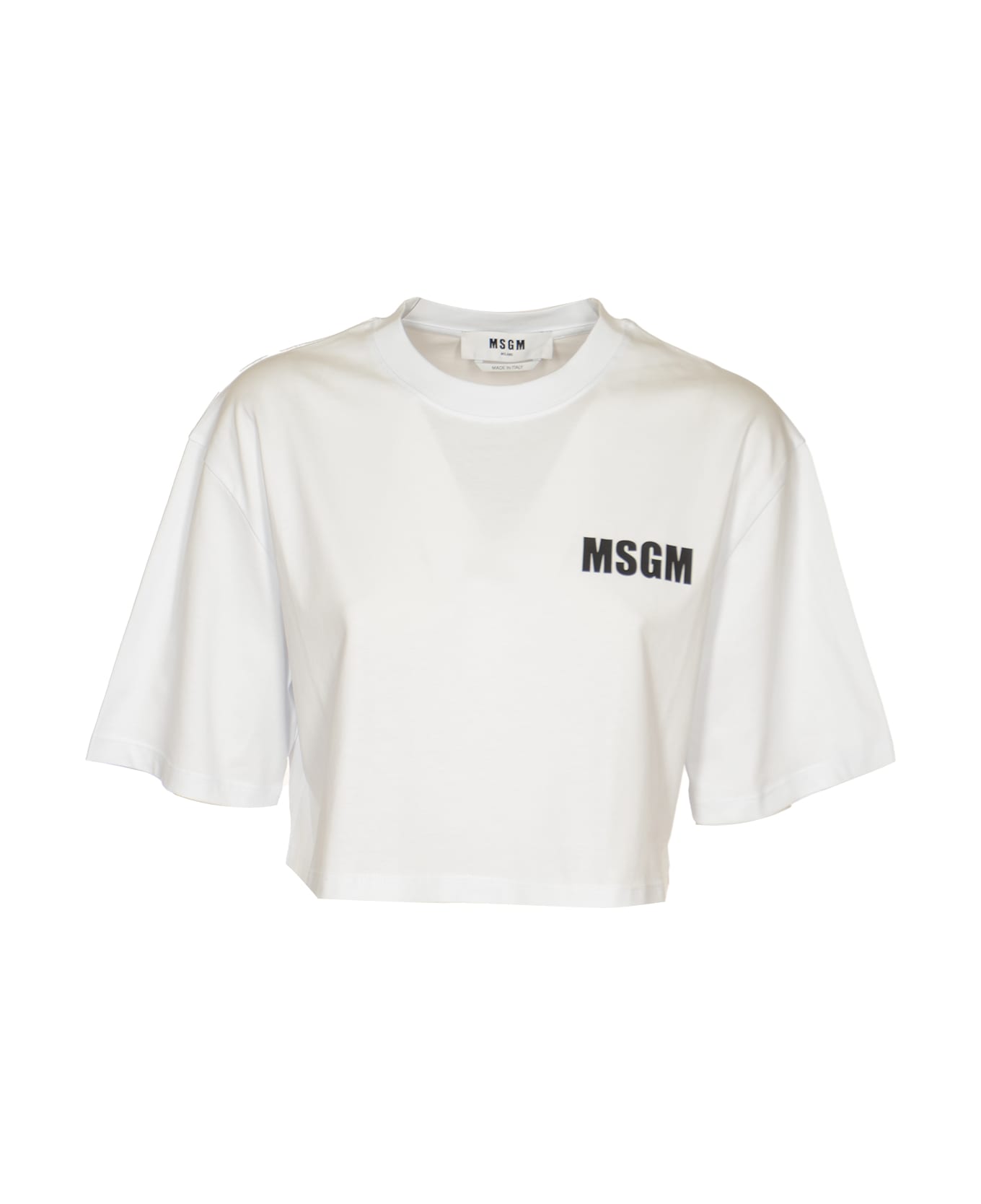 MSGM Logo Cropped T-shirt - Optic White Tシャツ