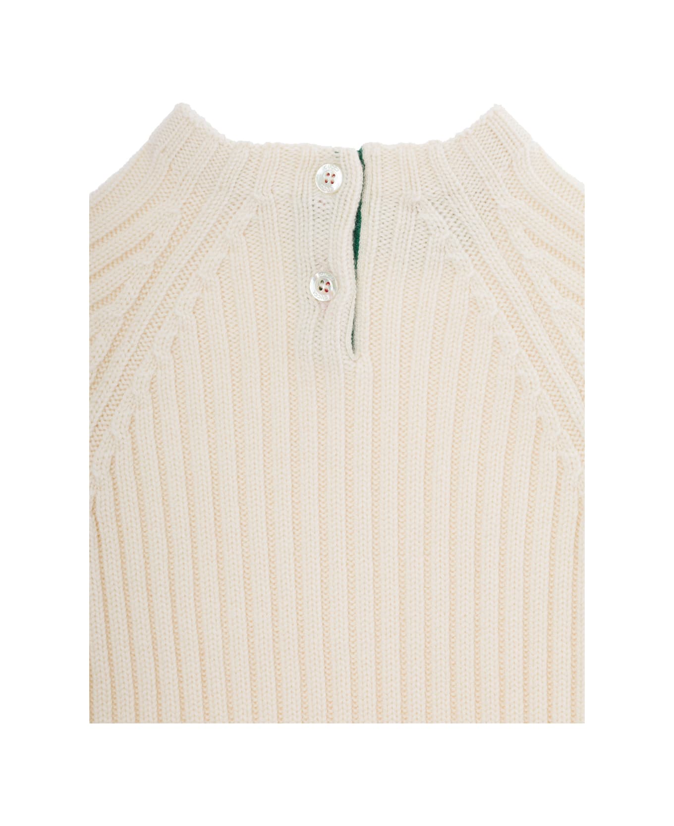 Gucci White One-piece With Web Detail In Ribbed Wool Baby - White