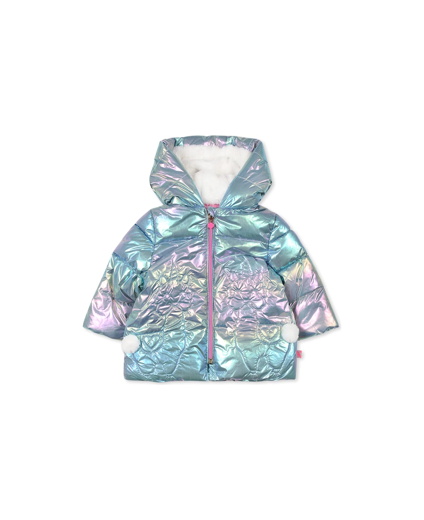 Billieblush Multicolour Down Jacket For Baby Girl With Pom Poms - Multicolor
