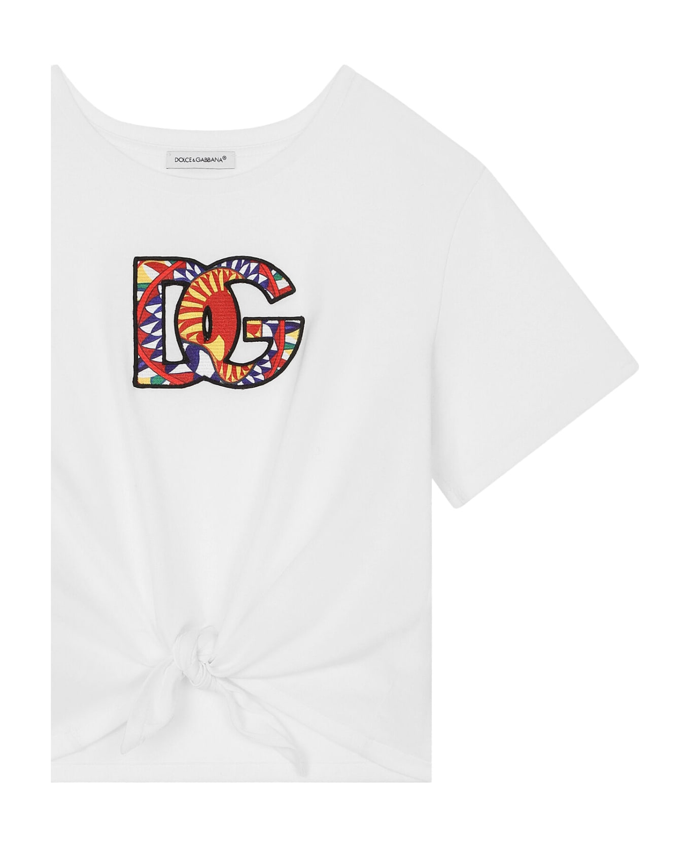 Dolce & Gabbana White T-shirt With Dg Cart Patch And Knot - White