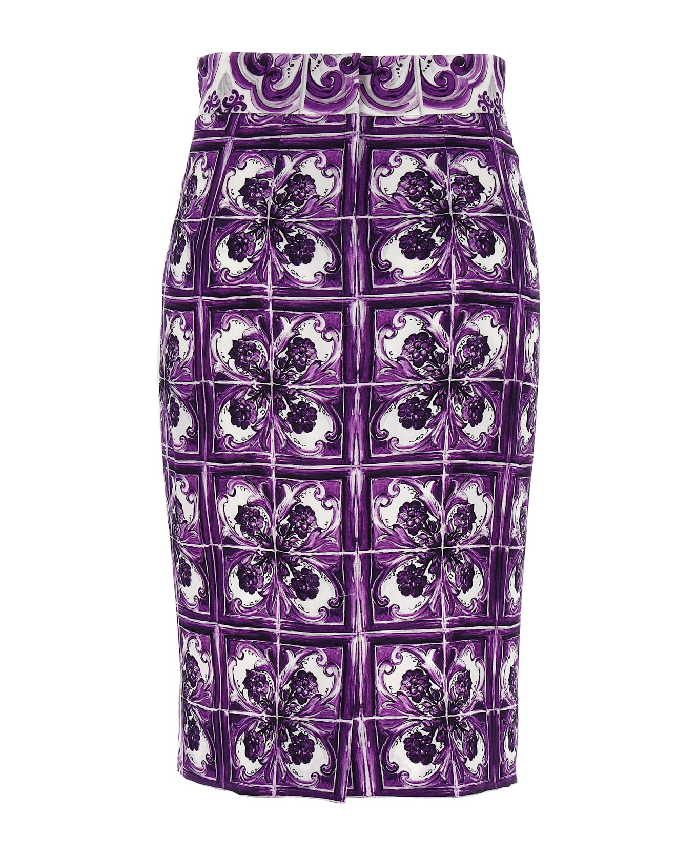 Dolce 
Gabbana 
maiolica
 Print Silk Skirt - Purple