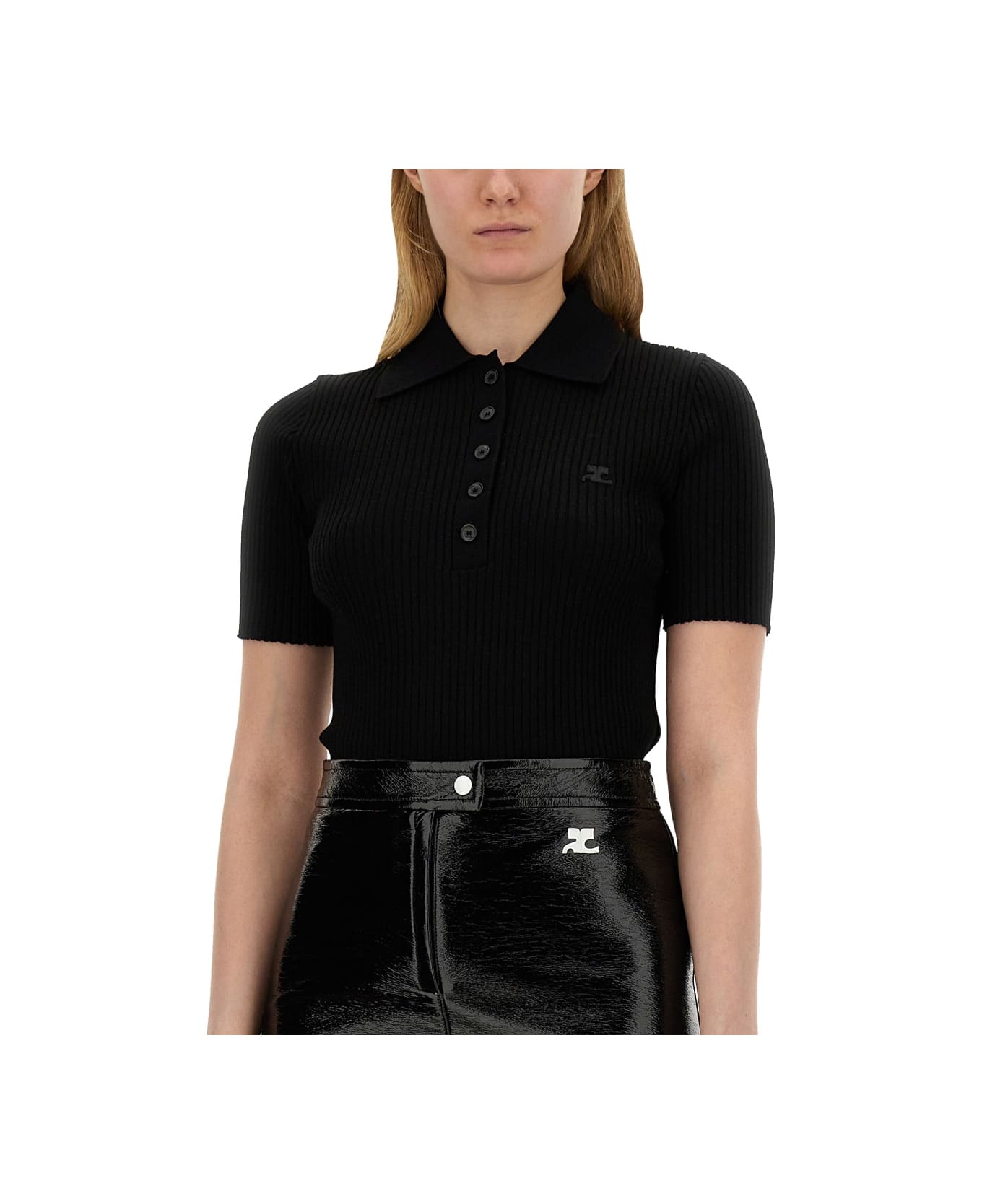 Courrèges Knitted Polo. - BLACK