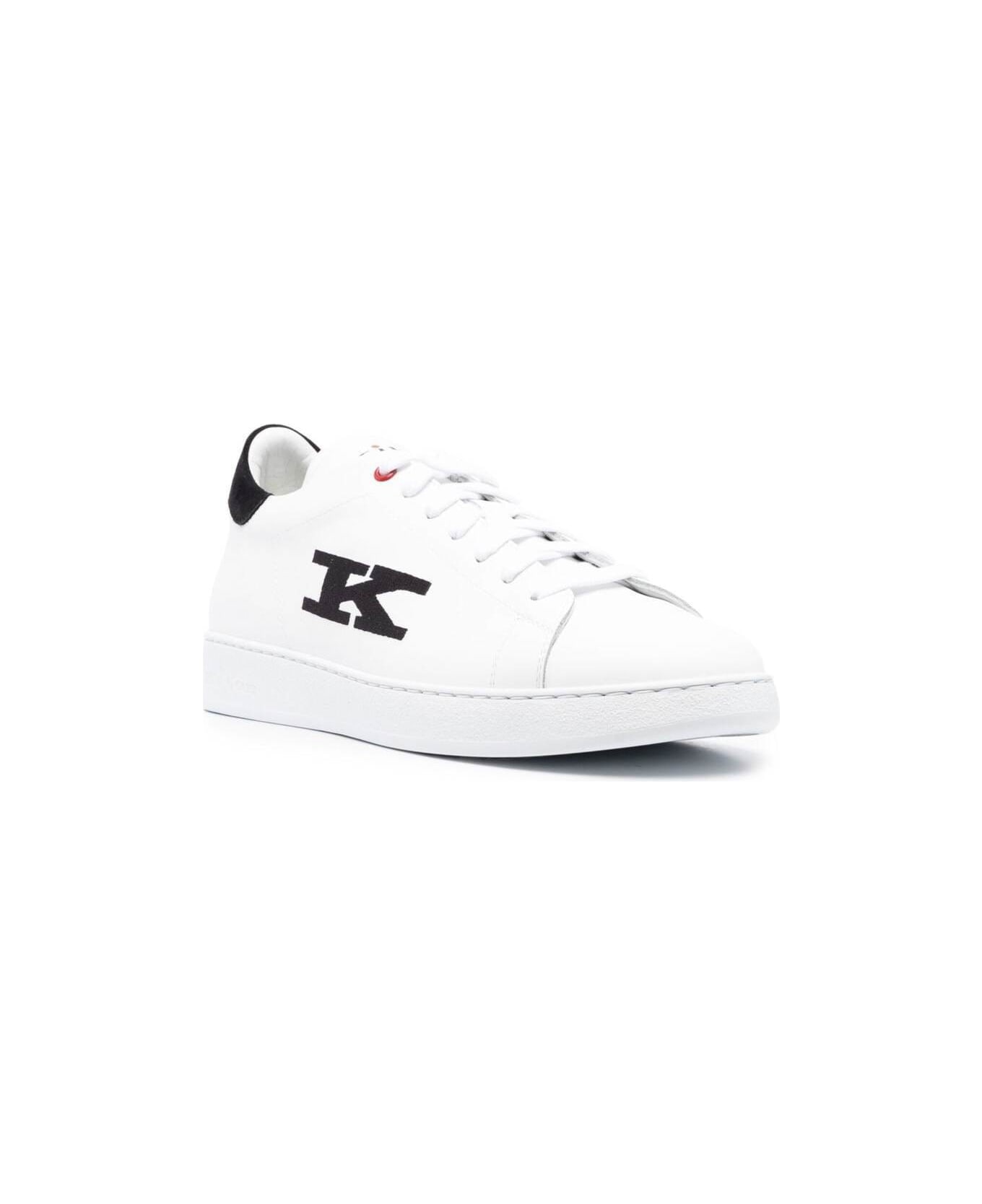Kiton Black And White Sneakers With Logo And Contrasting Stitching In Leather Man - White