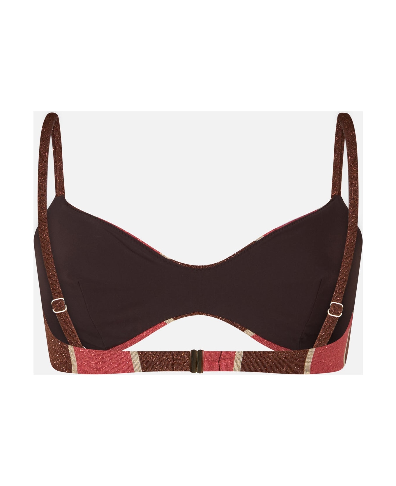 MC2 Saint Barth Woman Striped Lurex Scoop Bralette Beach Top May - BROWN