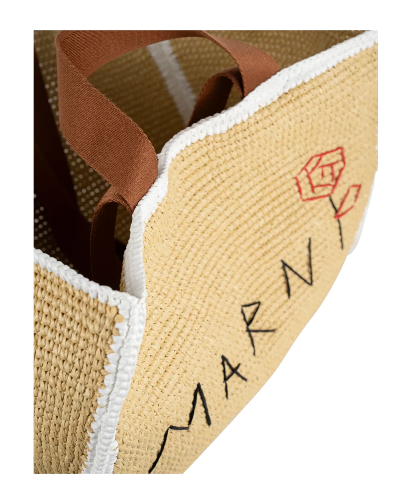 Marni Raffia Effect Macramé Knitted Sillo Shopping Bag - White
