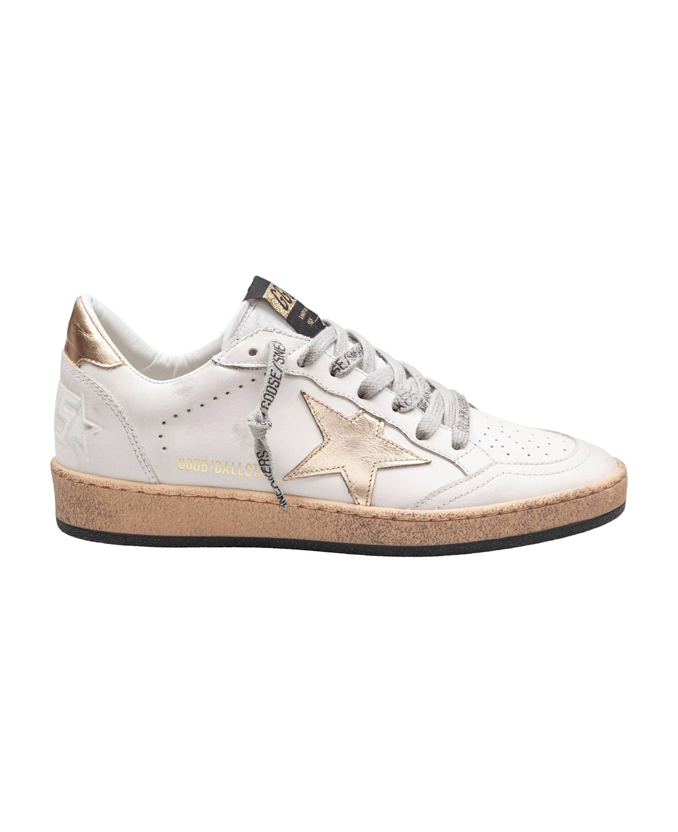 Golden Goose Ballstar Sneakers In White And Gold Leather - Multi