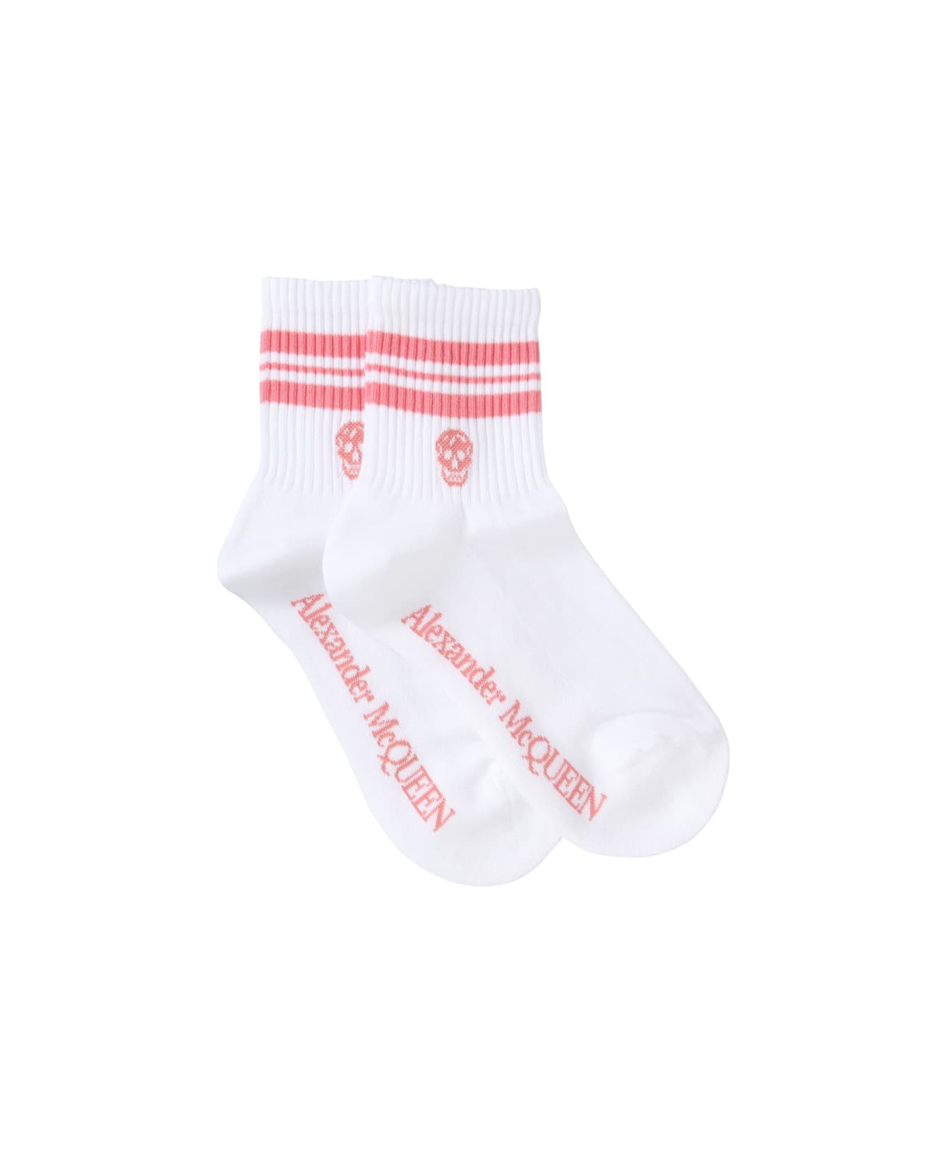 Alexander McQueen Sock With Sporty Stripes And Skull - WHITE