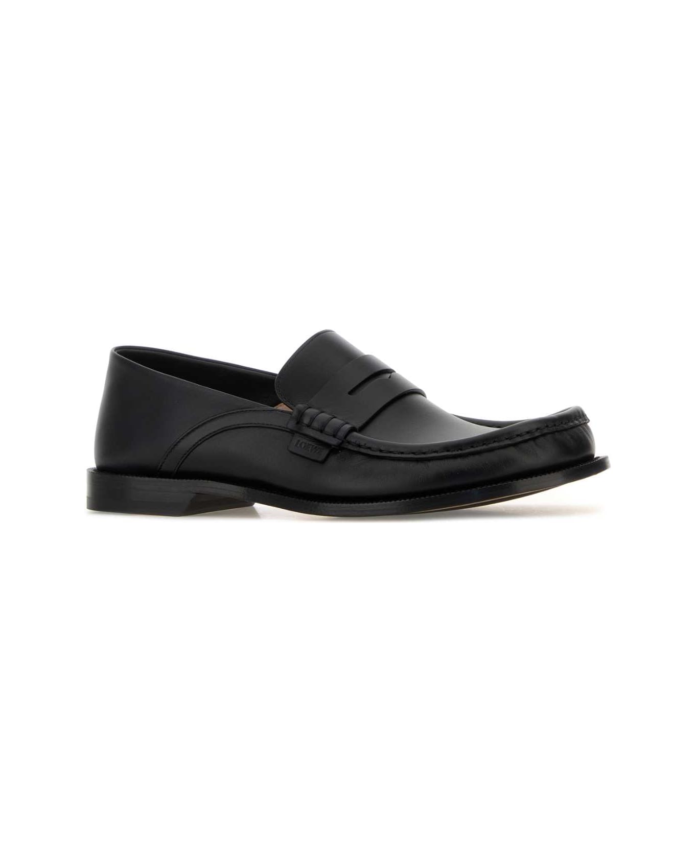 Loewe Black Leather Campo Flap Loafers - BLACK