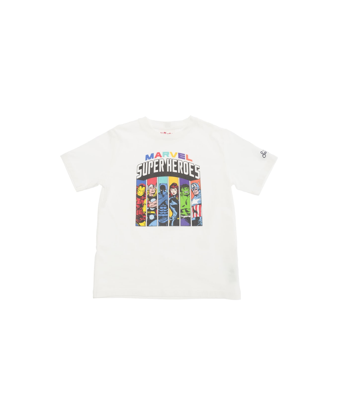 MC2 Saint Barth White T-shirt With Marvel Super Heroes Print In Cotton Baby - White