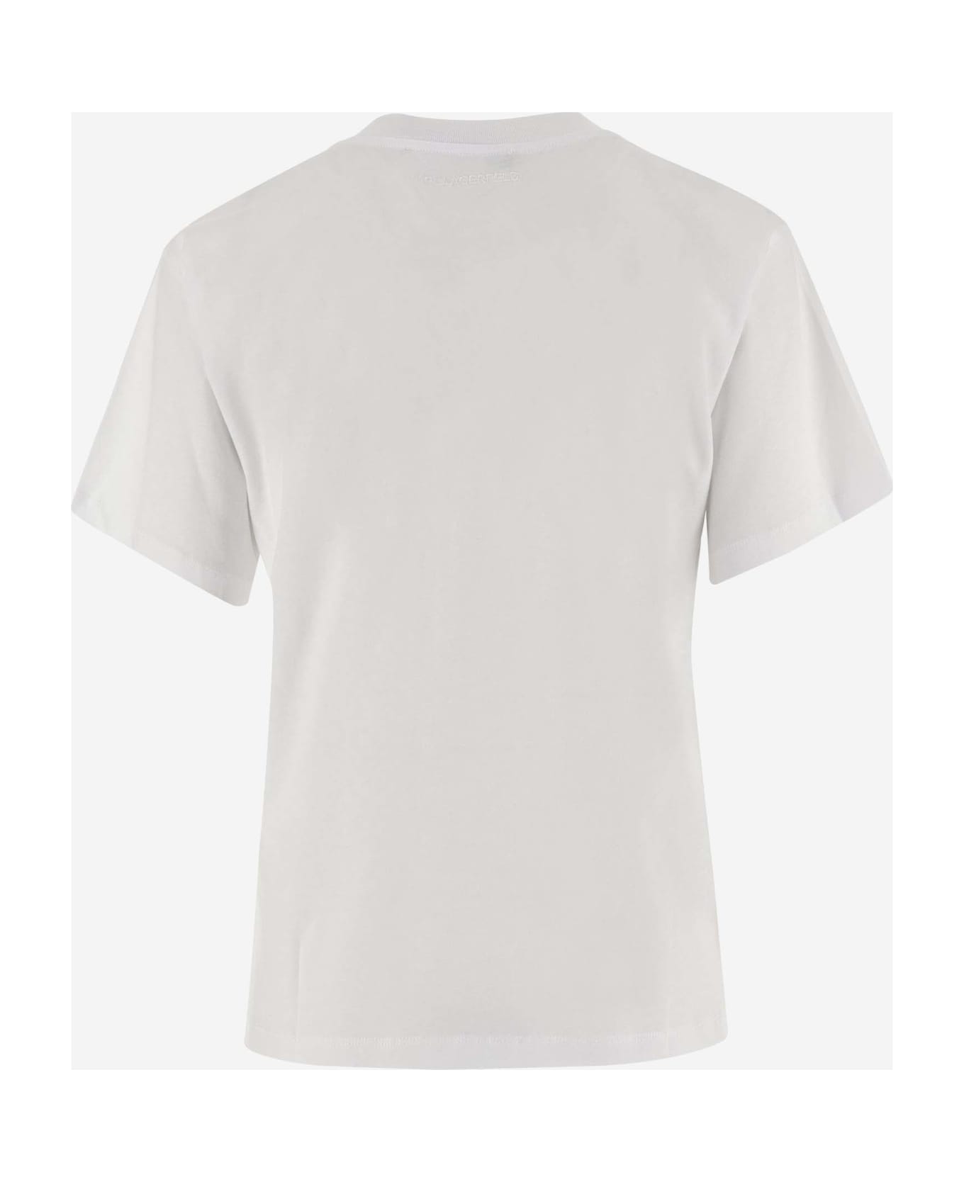 Karl Lagerfeld Cotton T-shirt With Rhinestones - White