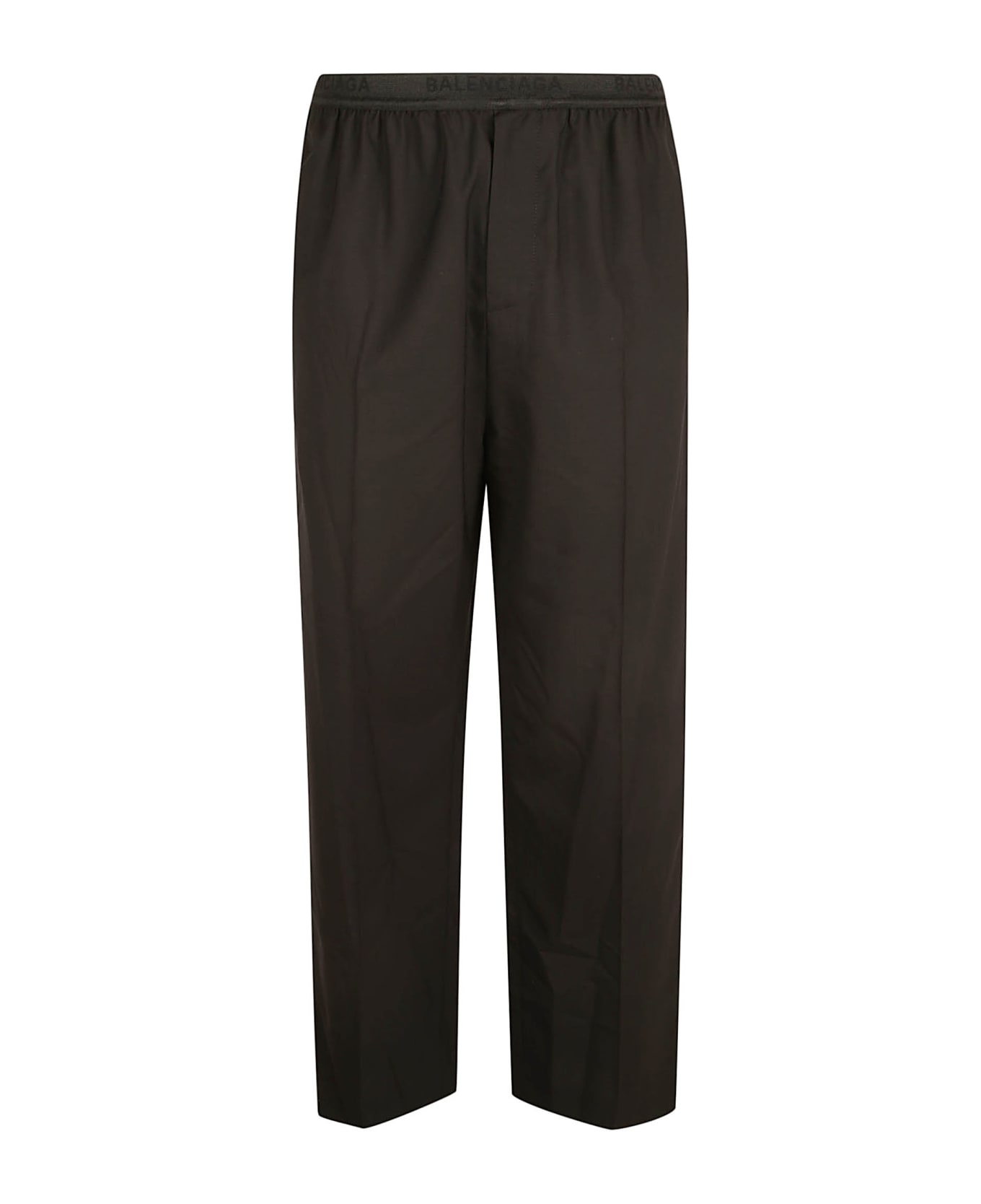 Balenciaga Elastic Waist Straight Leg Plain Trousers - Black