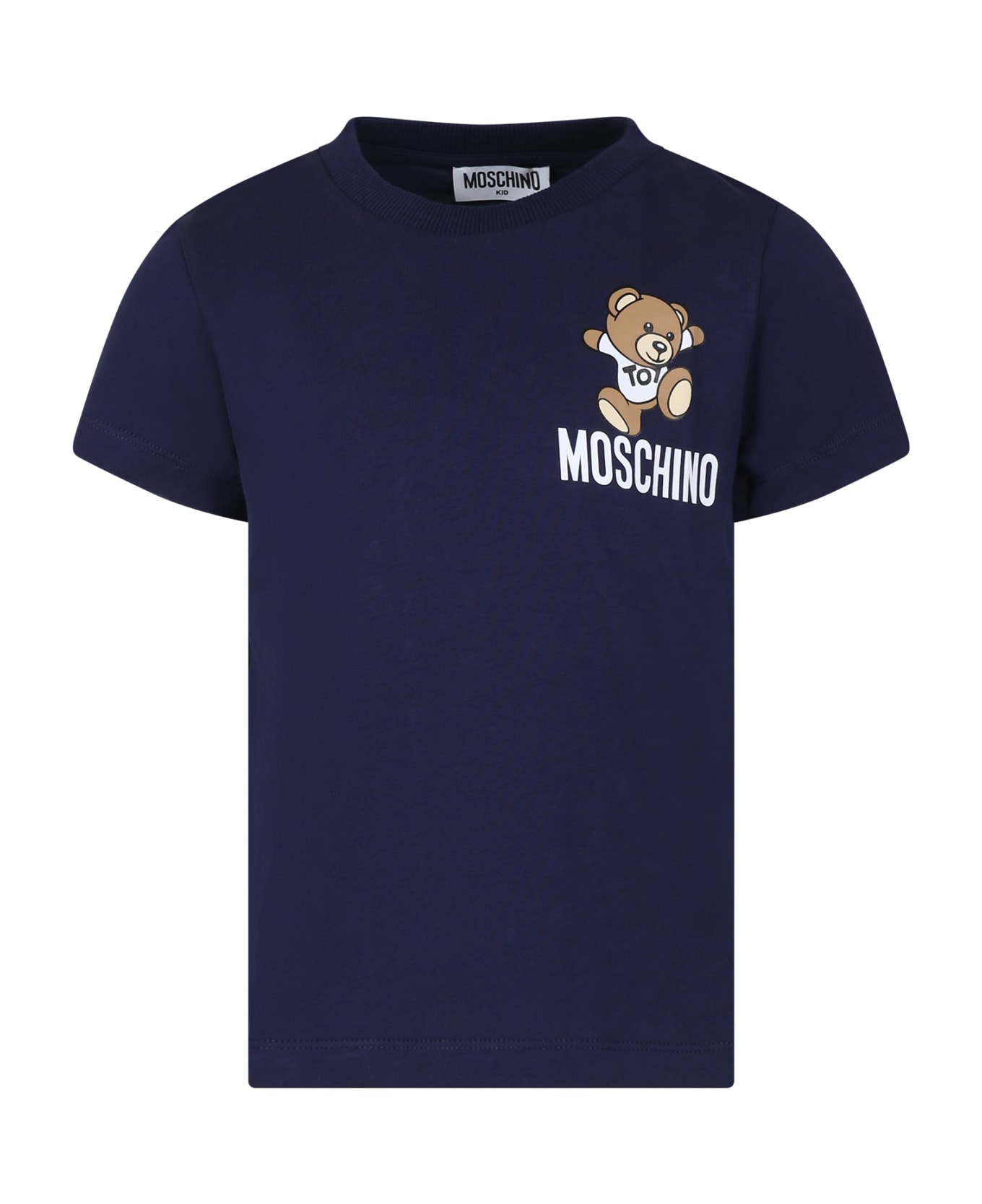 Moschino Blue T-shirt For Kids With Teddy Bear And Logo - Blue