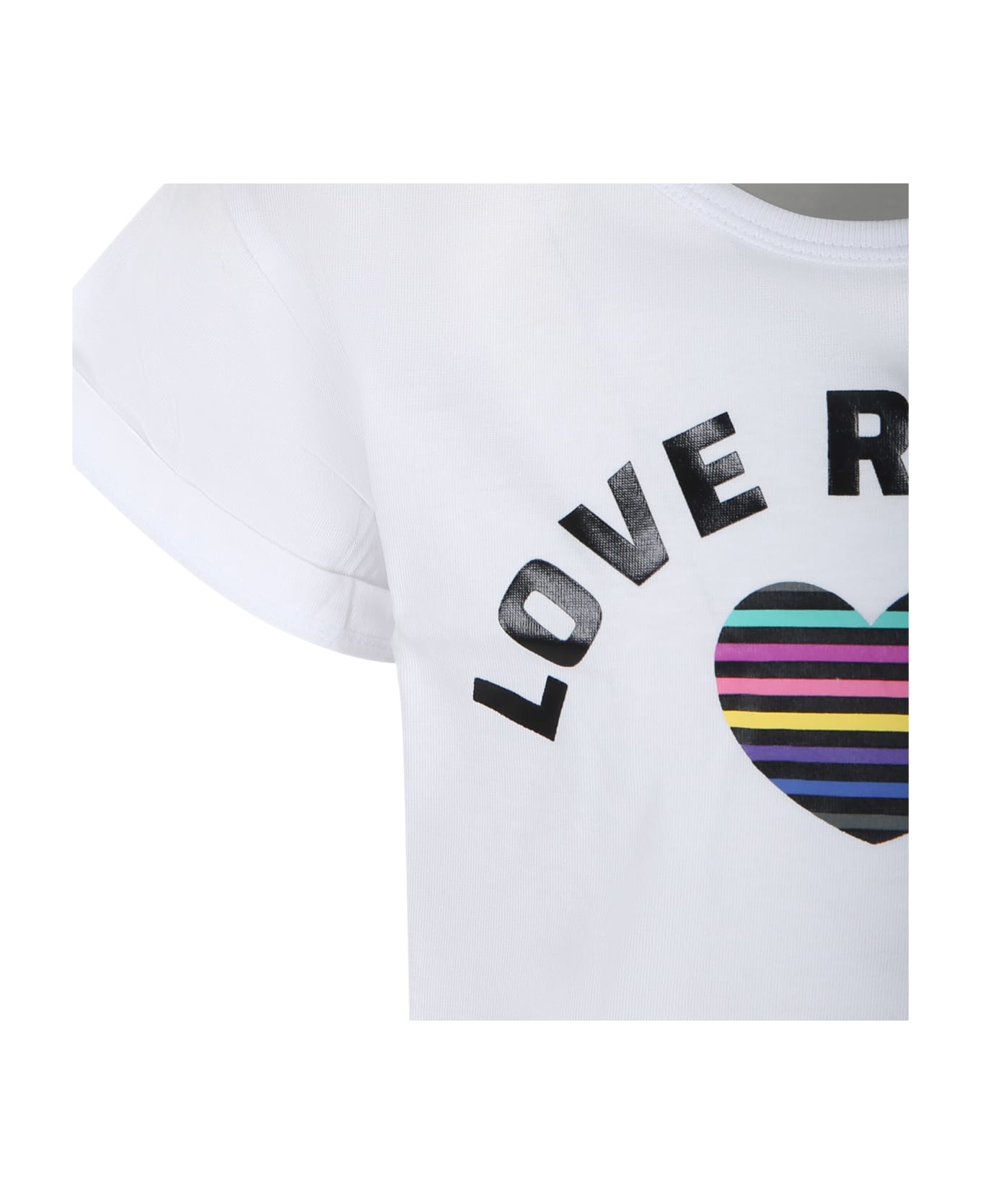 Rykiel Enfant Whitecrop T-shirt For Girl With Logo And Heart - White
