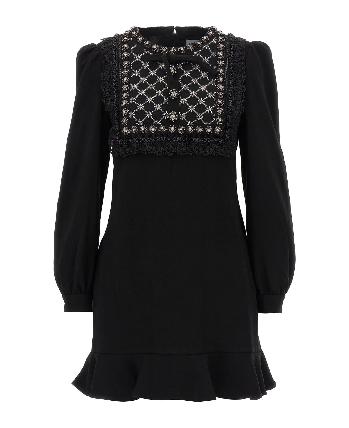 self-portrait 'black Crepe Embellished' Dress - Nero