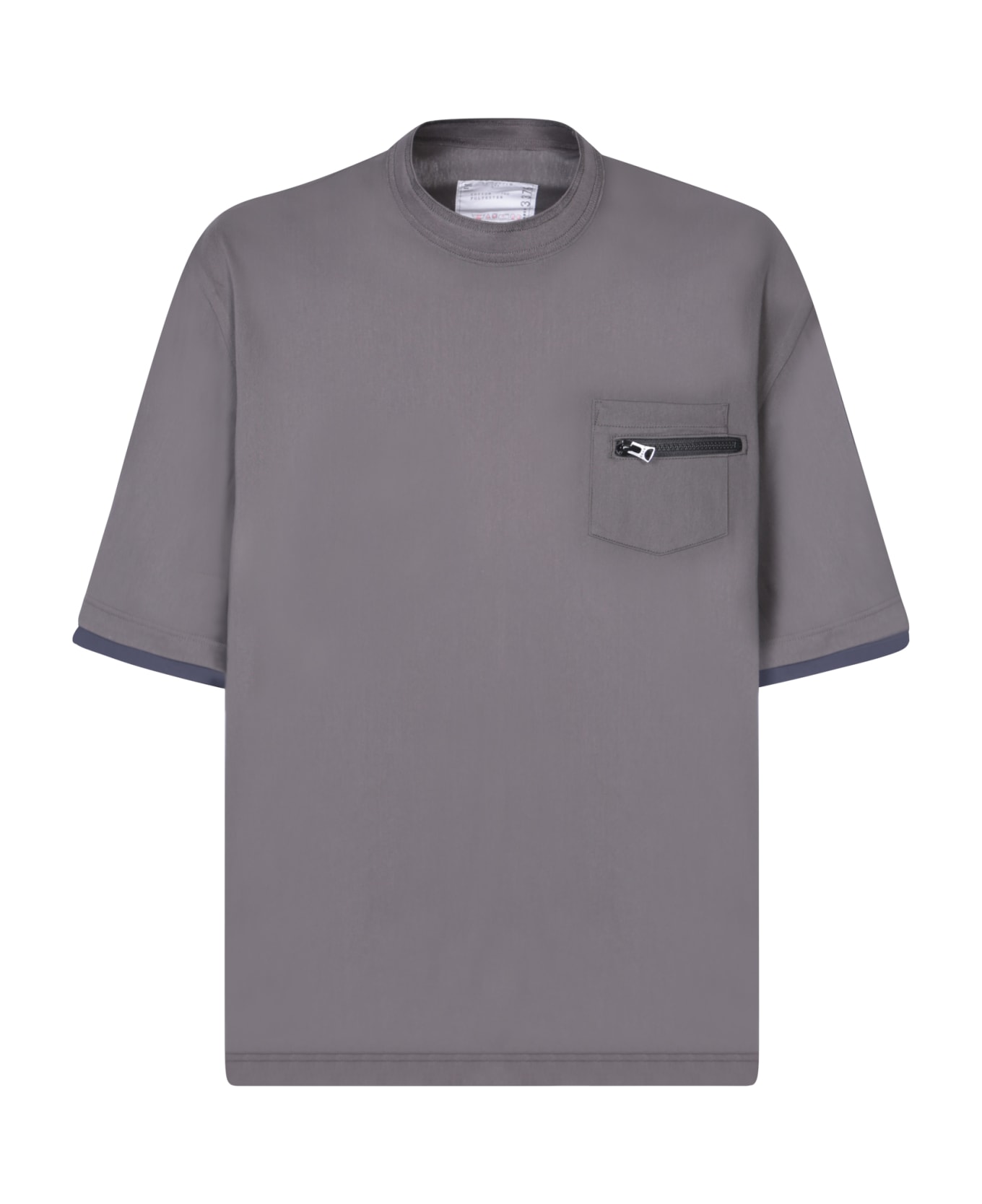 Sacai Grey Blue Cotton T-shirt With Pocket - Grey