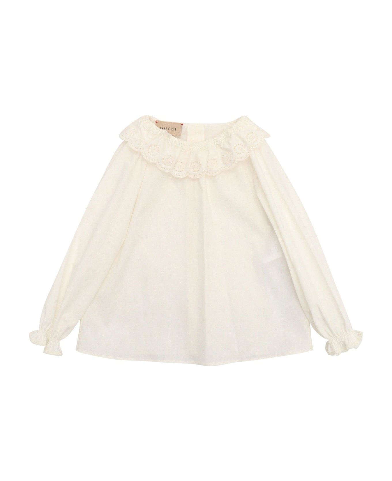 Gucci Lace Detailed Straight Hem Shirt - Bianco