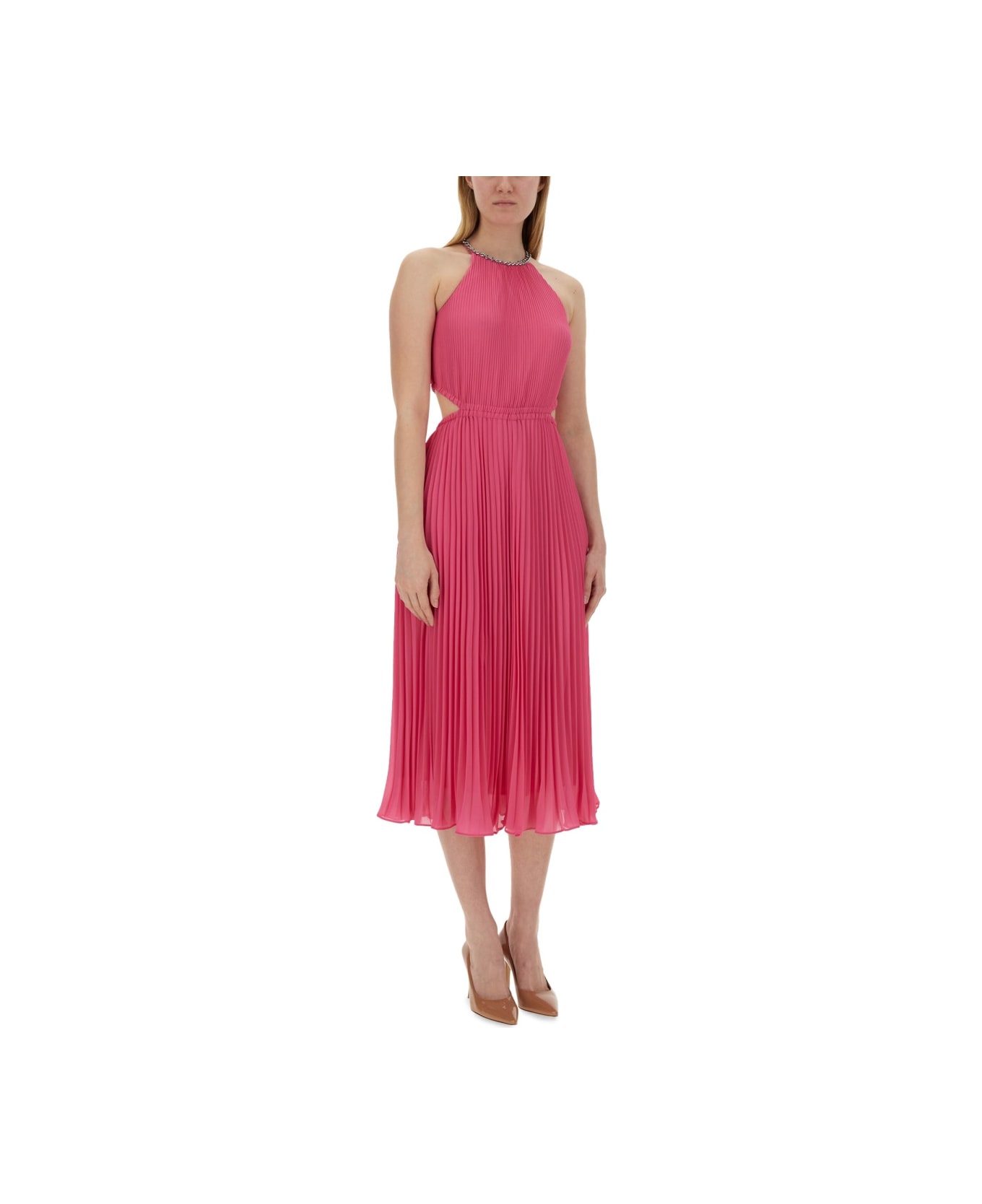 Michael Kors Pleated Georgette Dress With Cut-out Details - PINK