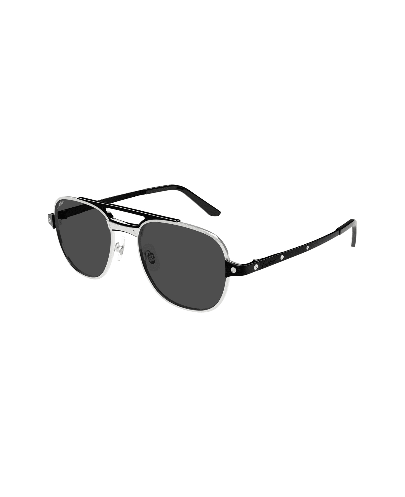 Cartier Eyewear Cartier Ct0477s Santos De Cartier 001 Silver Black Smoke Polarized Glasses - Argento