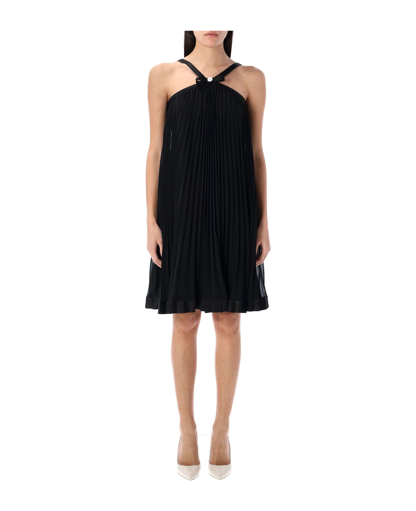 Versace Halterneck Pleated Mini Dress - BLACK