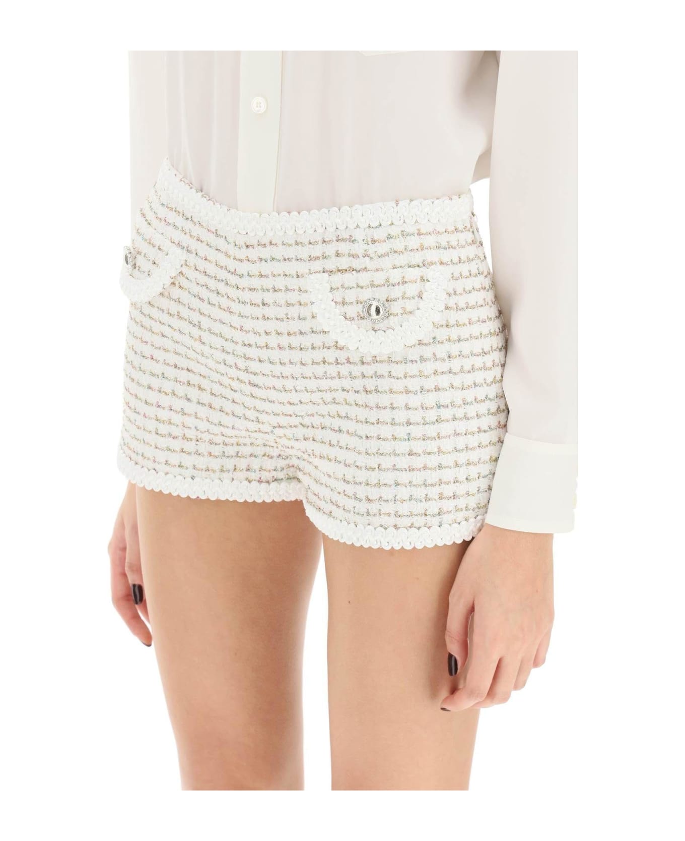 Alessandra Rich Lurex Tweed Shorts - White