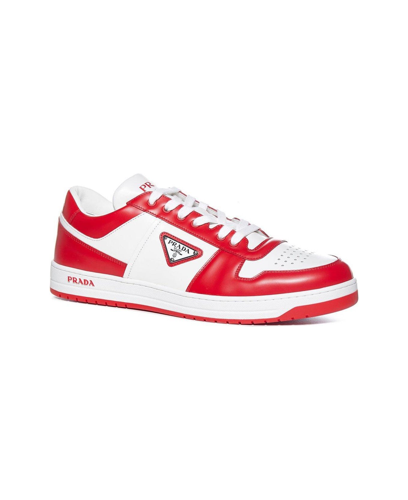Prada Logo Patch Lace-up Sneakers - Red