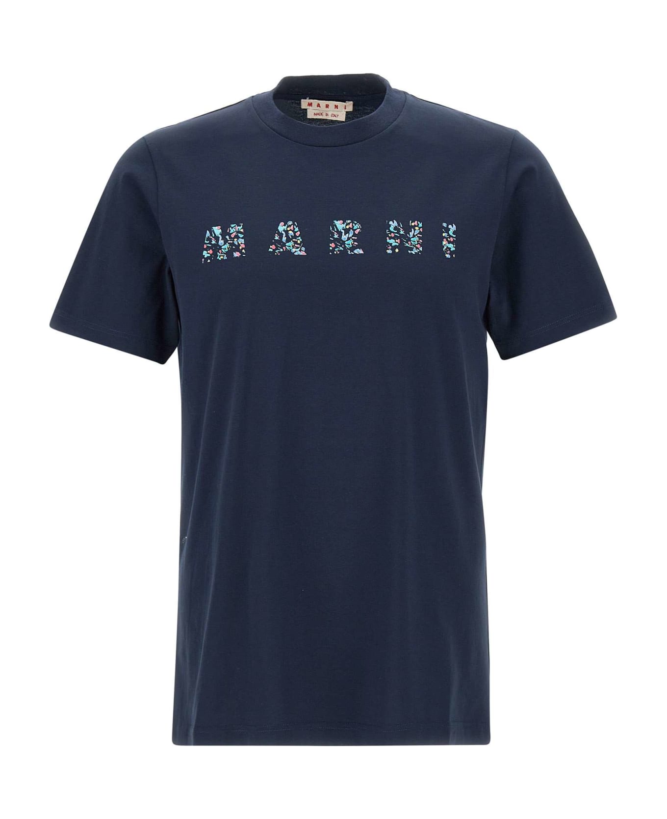 Marni "floral Logo" Cotton T-shirt - BLUE
