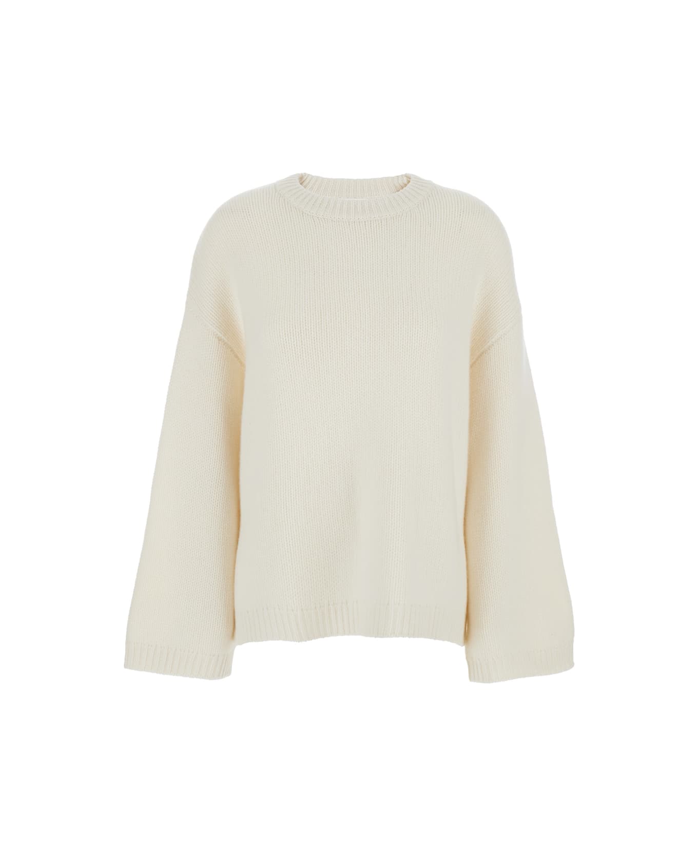 Goat White Crewneck Knit Sweater With Dropped Shoulders In Cashmere Woman - White