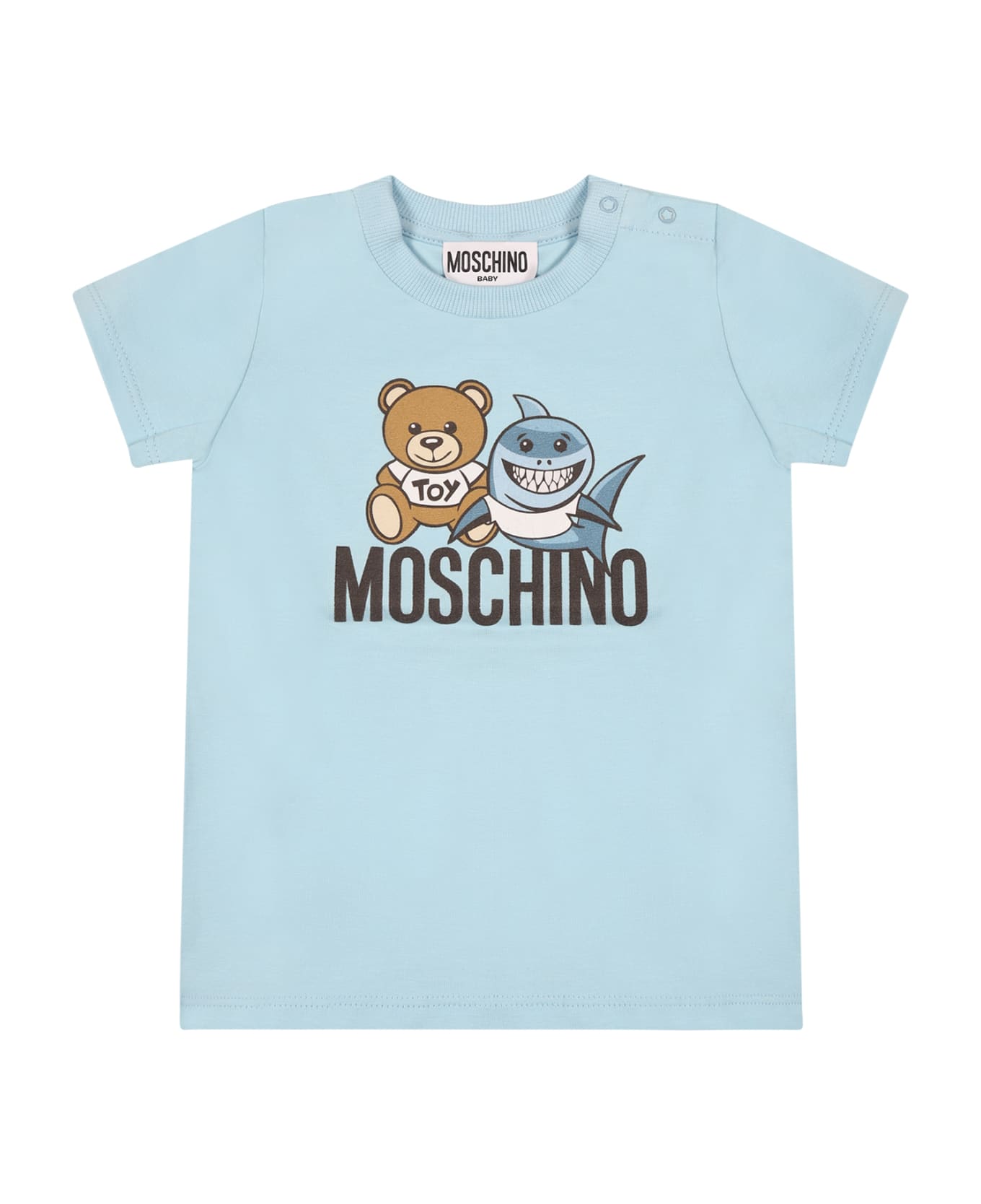 Moschino Light Blue Dress For Baby Girl With Teddy Bear And Logo - Light Blue