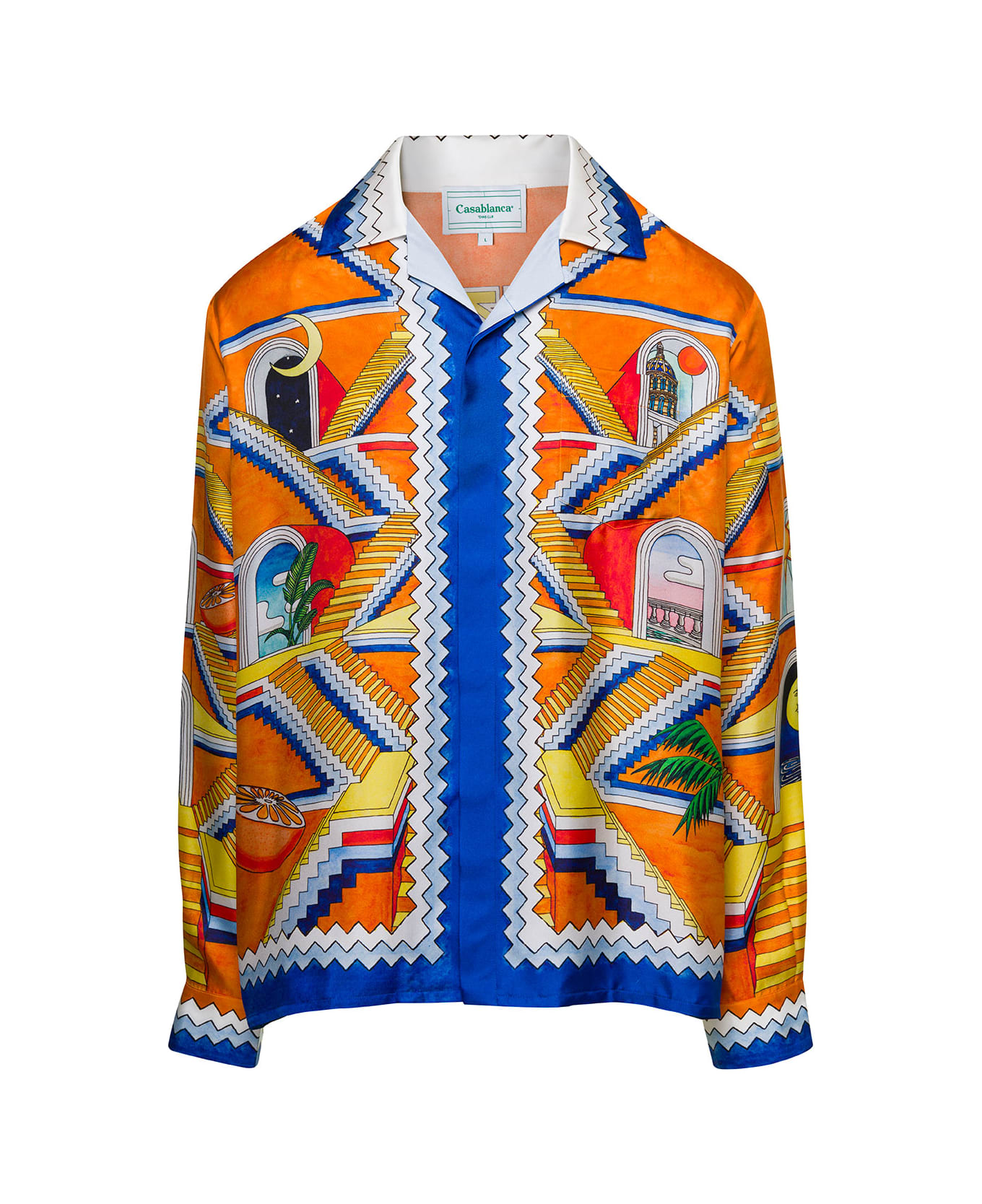 Casablanca 'escalier Infini' Multicolor Long Sleeve Shirt With Graphic Print In Silk Man - Multicolor