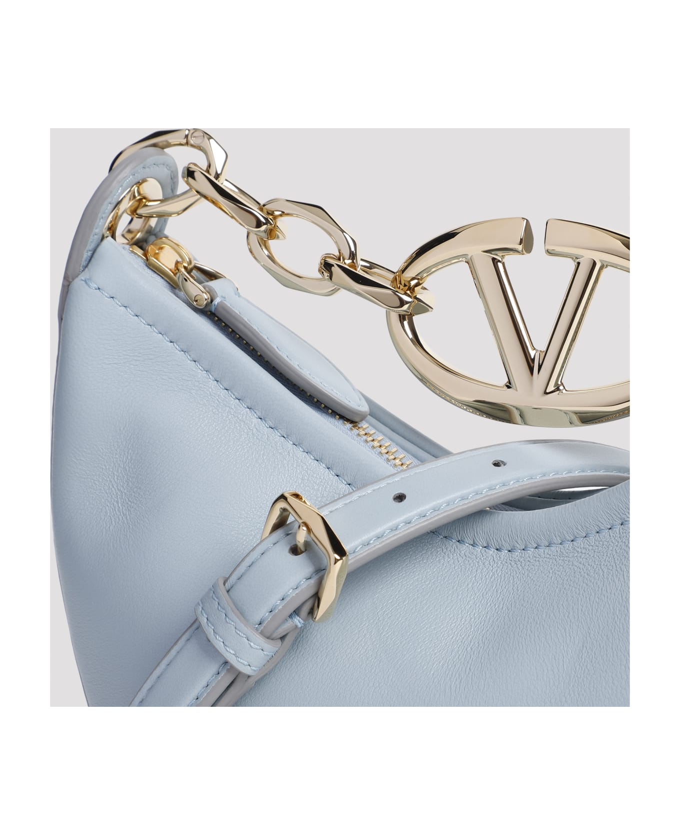 Valentino Garavani Light Blue Leather Mini Hobo Vlogo Moon Handbag - BLUPORCELLANA