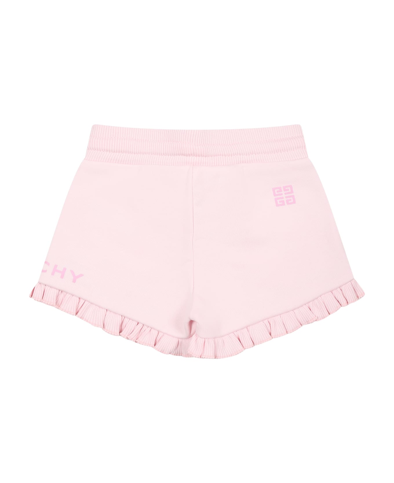 Givenchy Pink Sports Shorts For Baby Girl With Logo - Pink