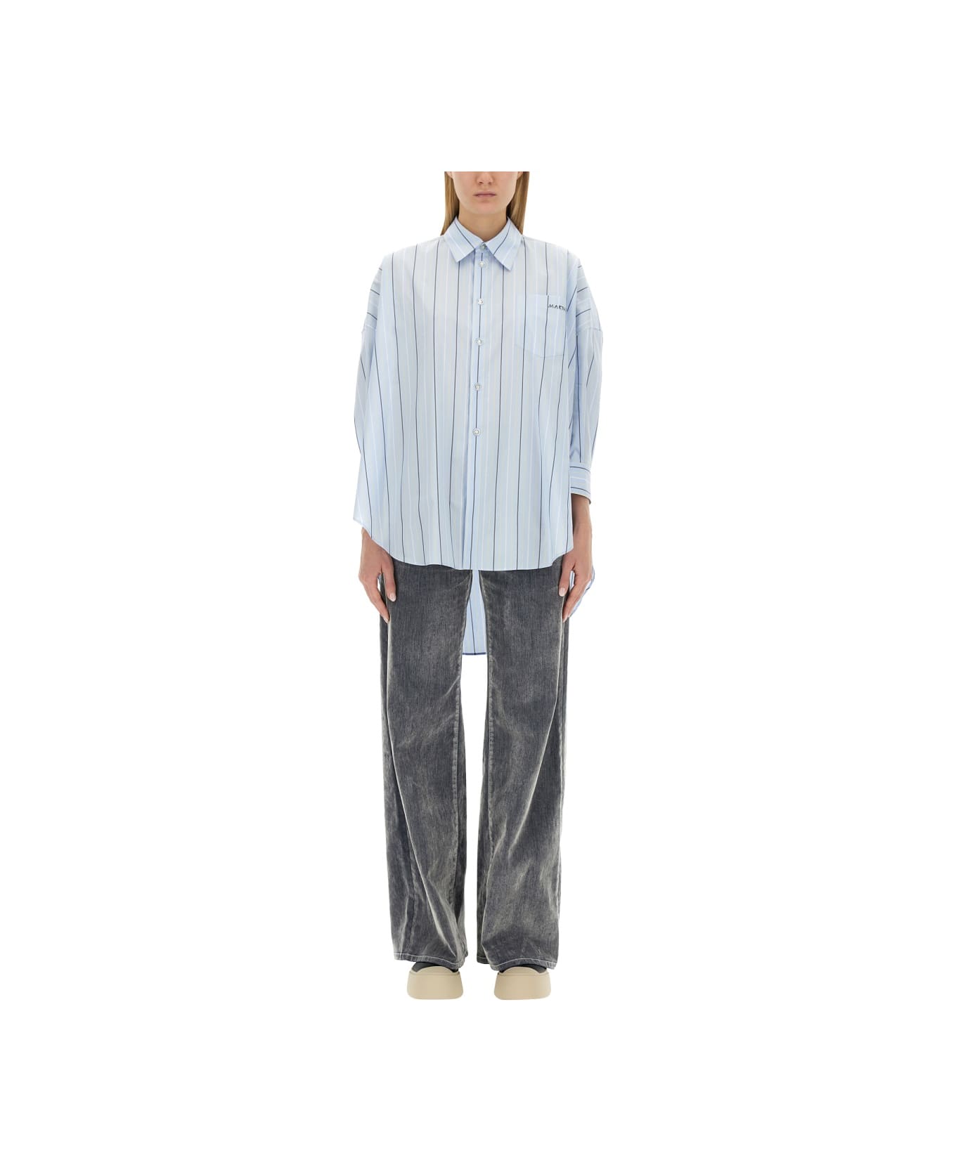 Marni Asymmetrical Striped Shirt - Clear Blue
