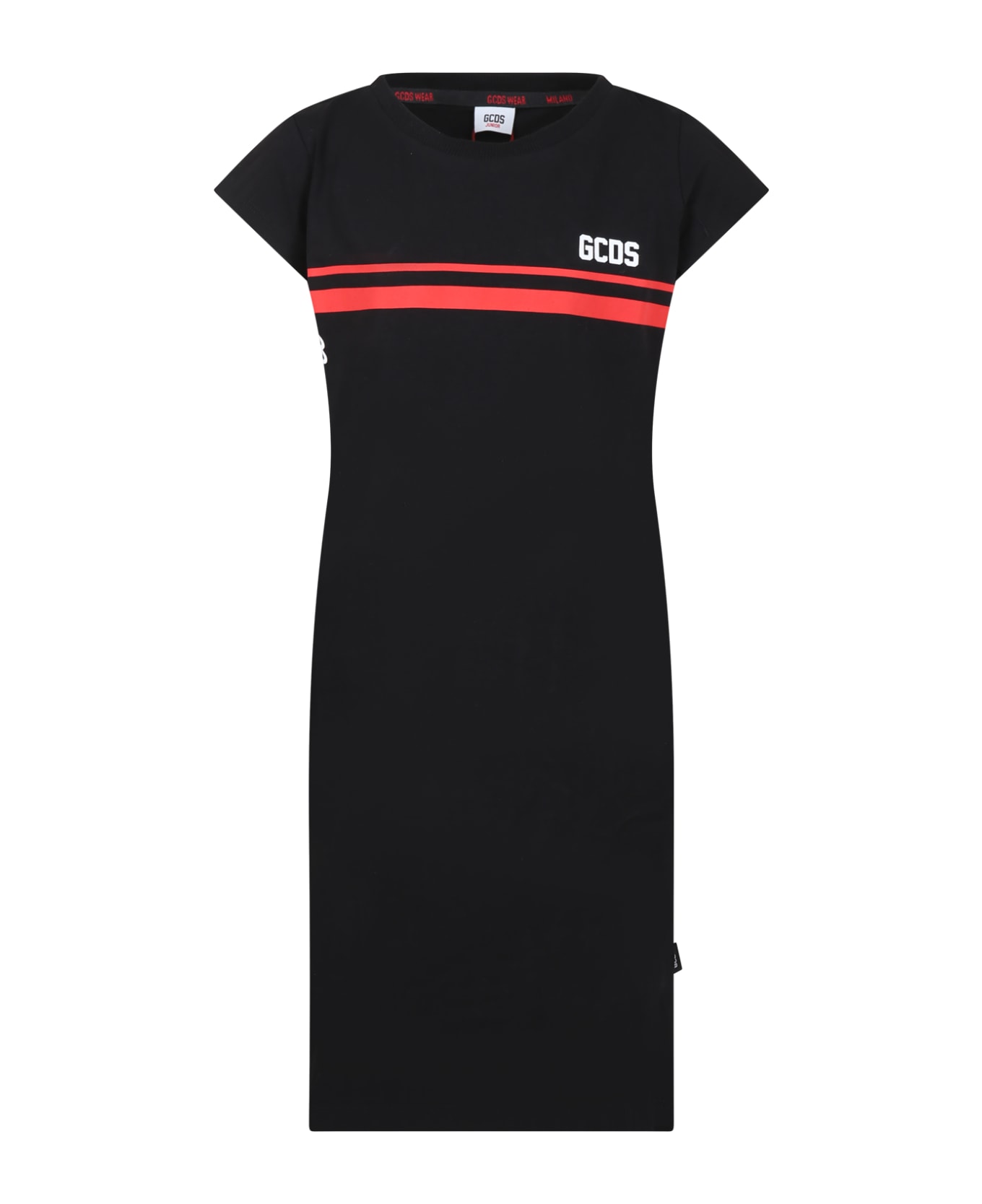 GCDS Mini Black Dress For Girl With Logo - Black ワンピース＆ドレス