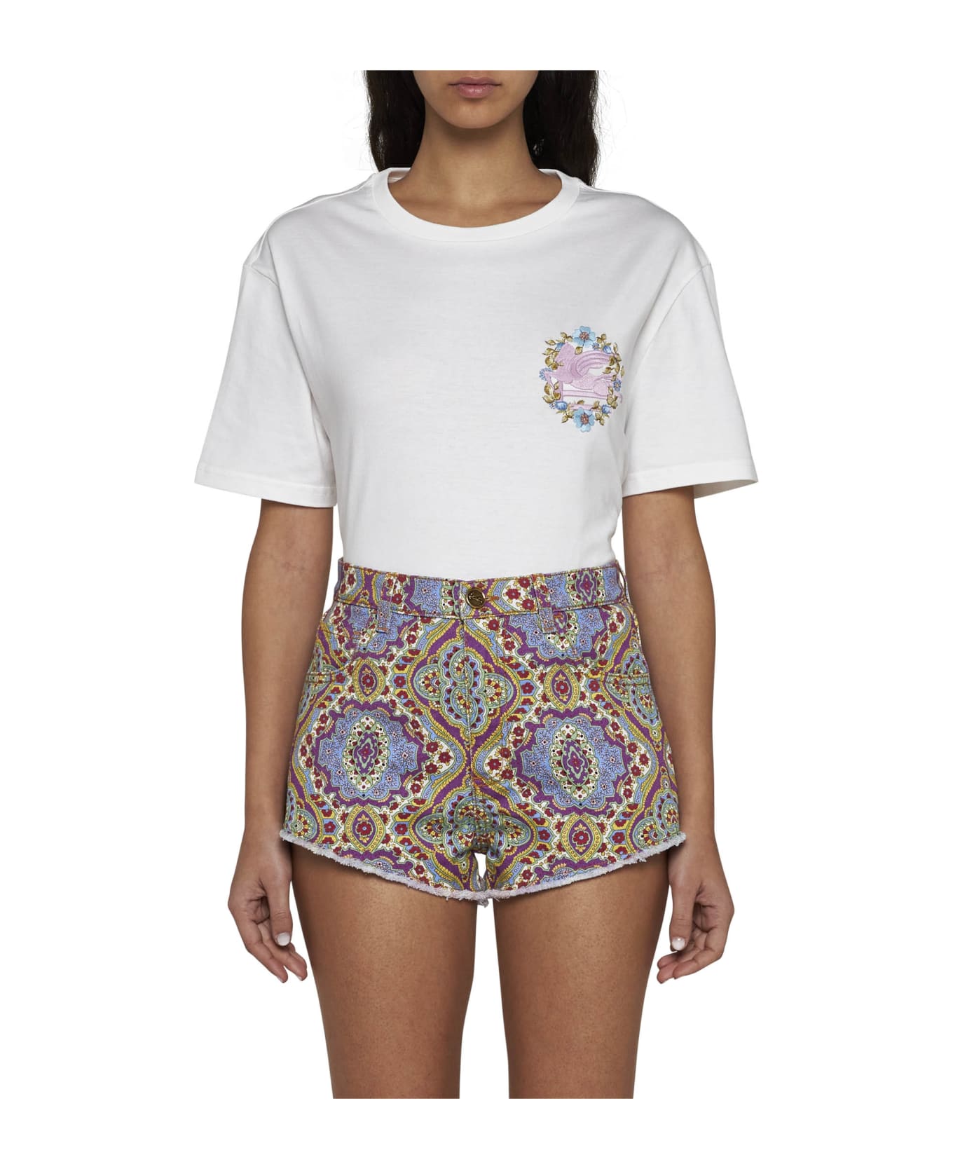 Etro Denim Shorts With Medallion Print - MultiColour