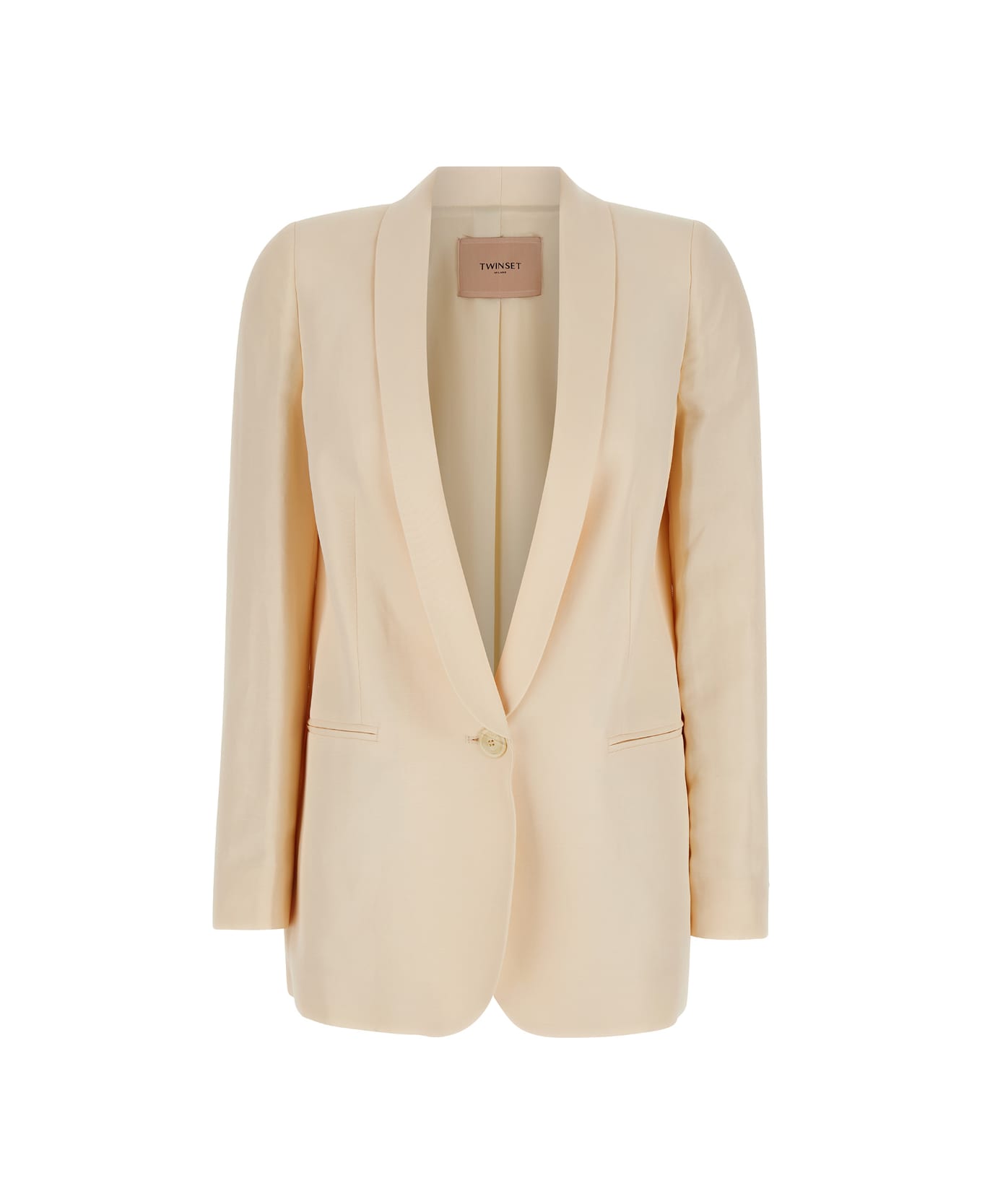 TwinSet Beige Single-breasted Jacket With Shawl Neckline In Linen Blend Woman - White