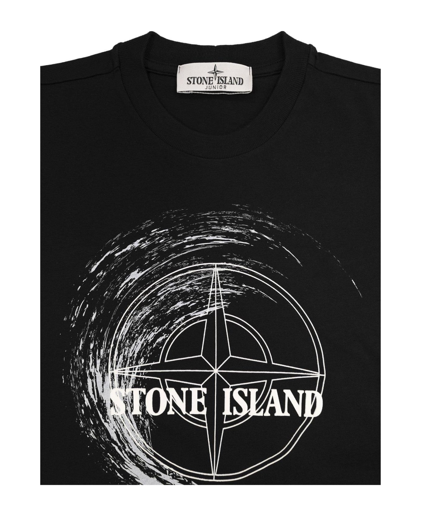 Stone Island Junior Logo Printed Crewneck T-shirt - Black