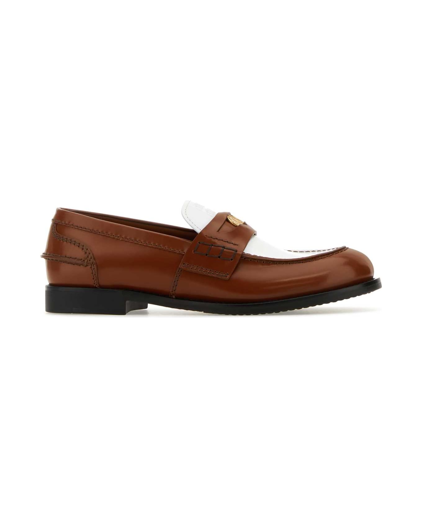 Miu Miu Two-tone Leather Loafers - COGNAC+BIANCO