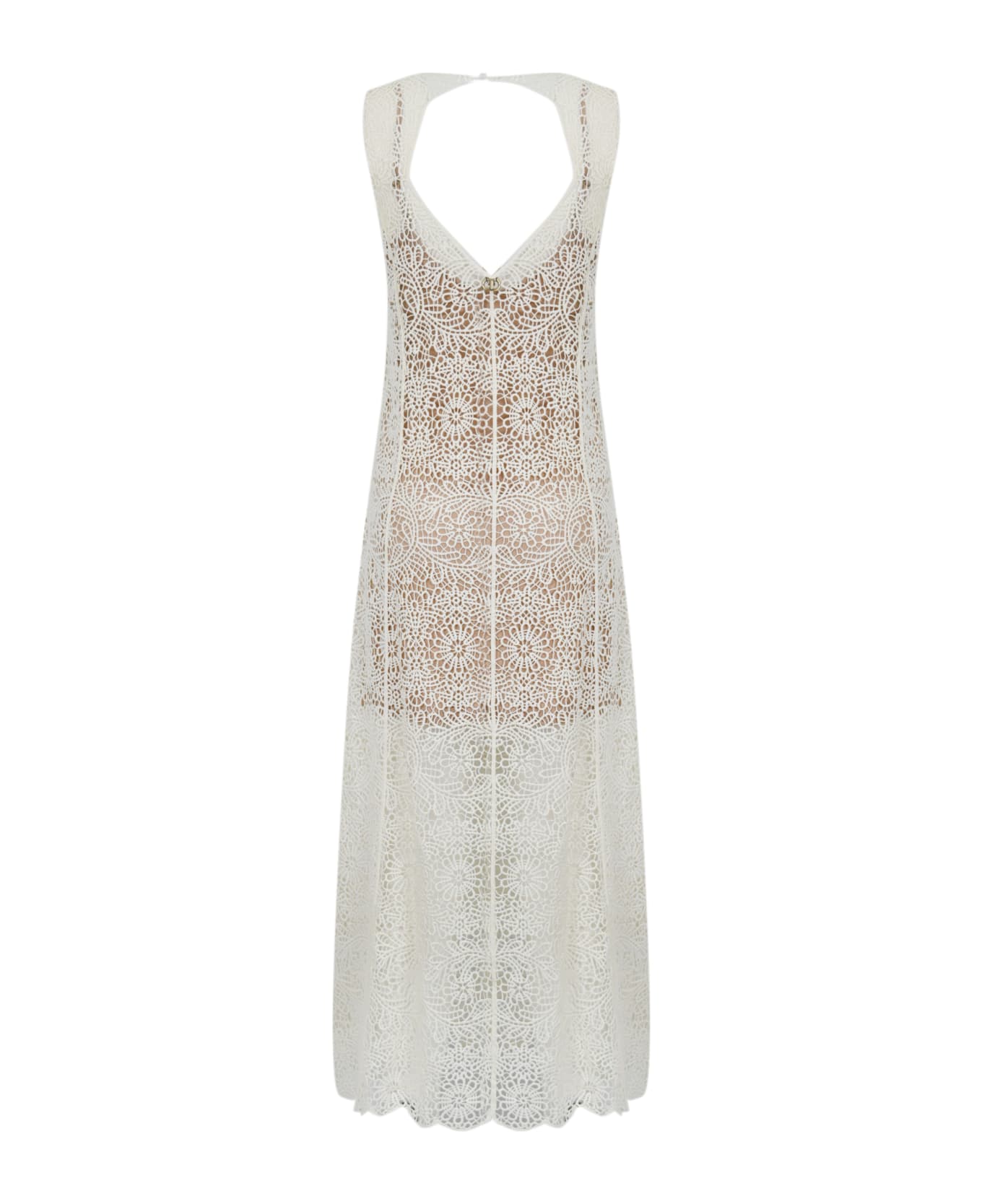 TwinSet Long Crochet Dress - White