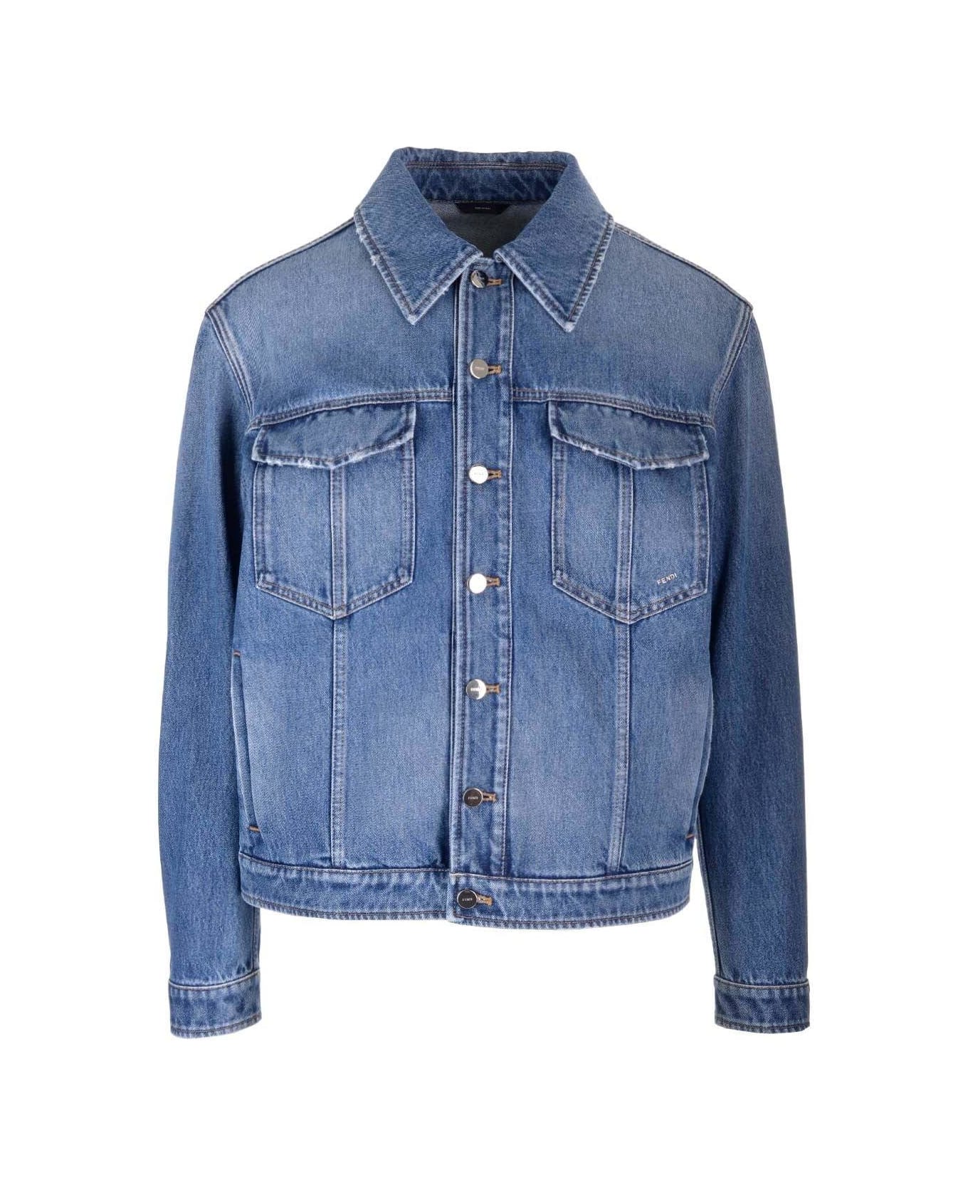 Fendi Collared Button-up Jacket - BLUE